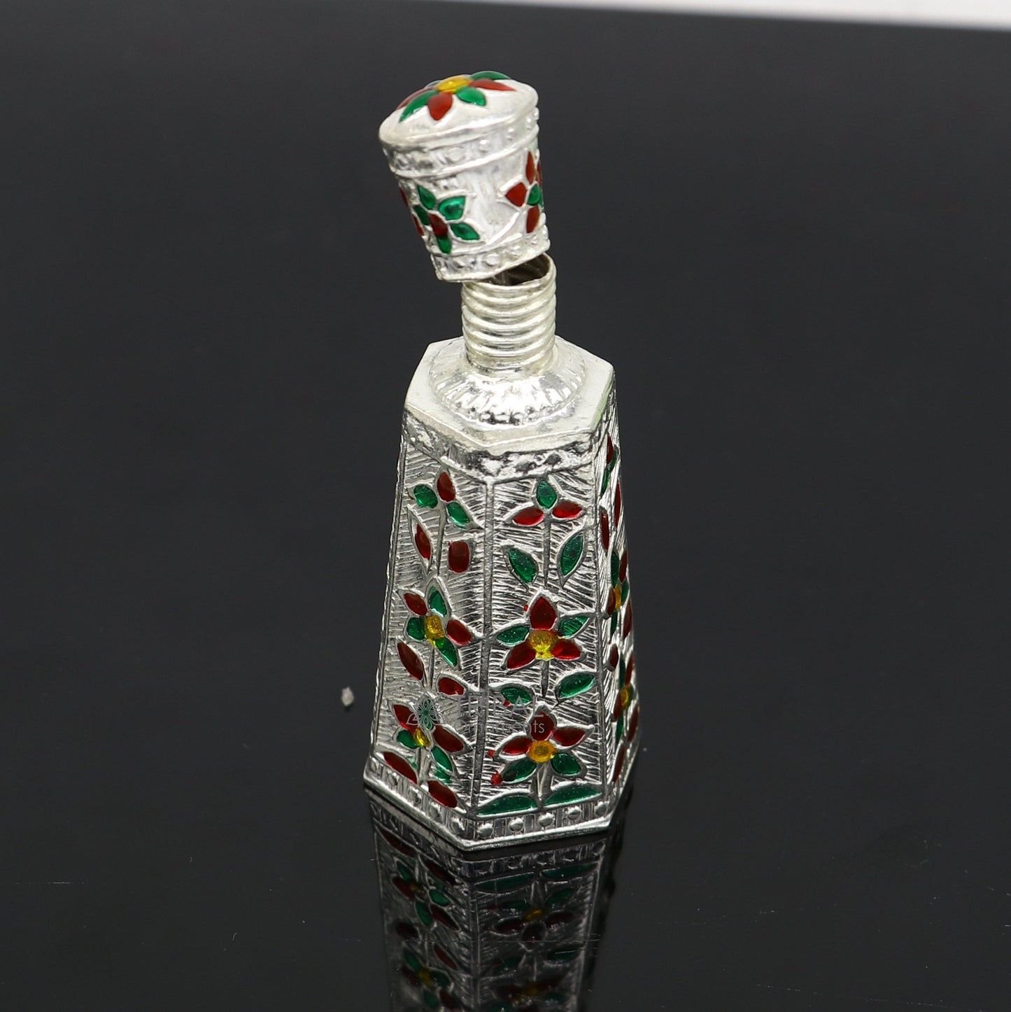 925 sterling silver sindur box, brides box/casket box bridal enamel sindur box collection, container box, eyeliner box gifting stb814 - TRIBAL ORNAMENTS