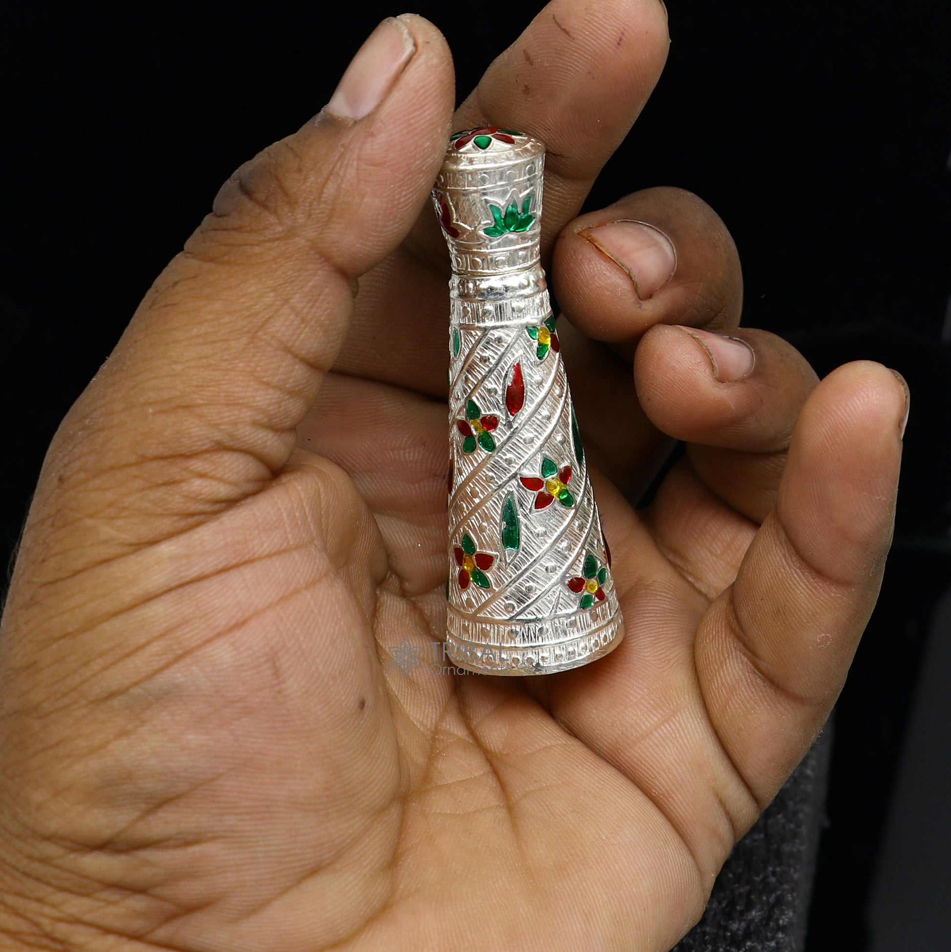 925 sterling silver sindur box, brides box/casket box bridal enamel sindur box collection, container box, eyeliner box gifting stb817 - TRIBAL ORNAMENTS