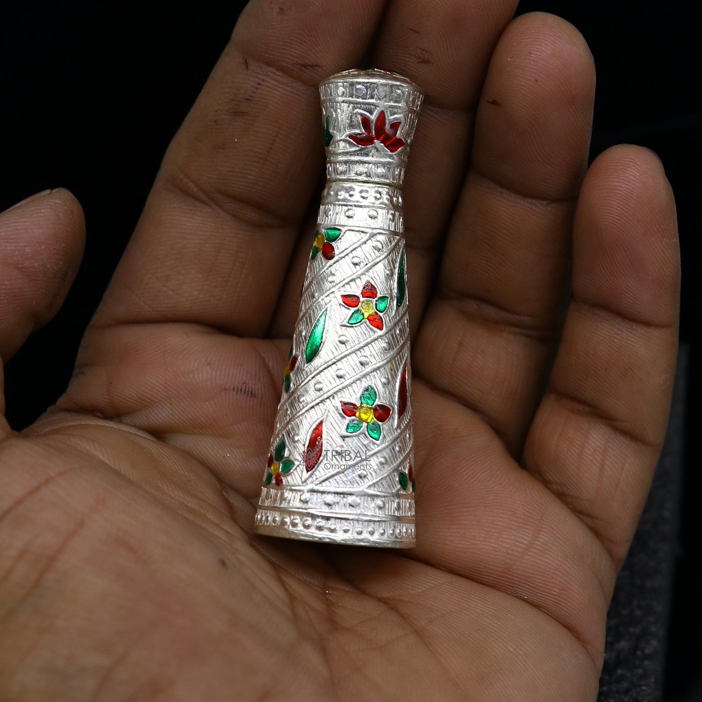 925 sterling silver sindur box, brides box/casket box bridal enamel sindur box collection, container box, eyeliner box gifting stb817 - TRIBAL ORNAMENTS