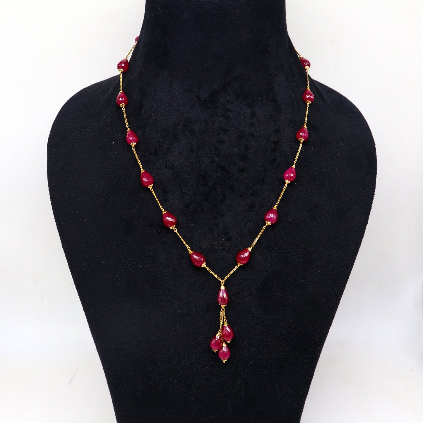 22Kt yellow gold ruby beaded charm necklace best customized 18carat red ruby necklace brides jewelry setg - TRIBAL ORNAMENTS