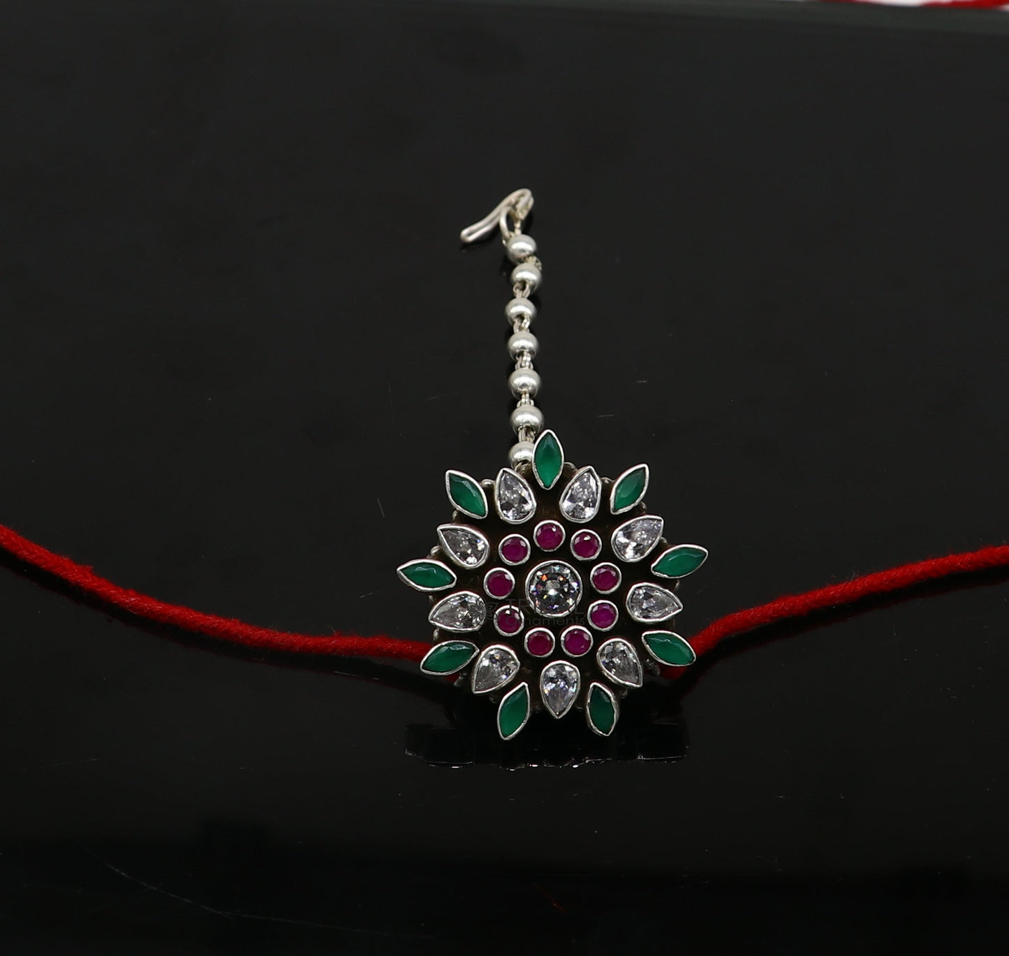 925 sterling silver handmade traditional cultural multicolor stone Mangtika or head jewelry hair jewelry, silver ball hair jewelry MT26 - TRIBAL ORNAMENTS