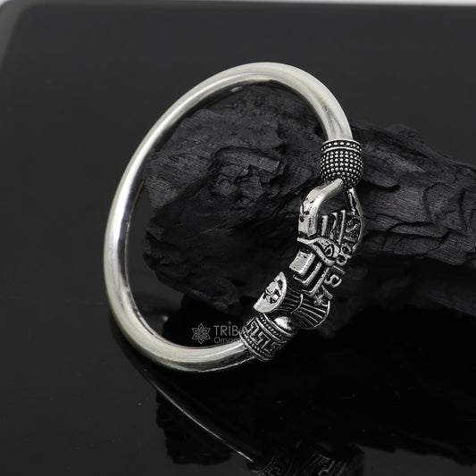 Handmade Sterling silver Lord Shiva Trident Kada Mahakal bracelet, Rudraksh bracelet, customized babhubali bangle kada giftig jewelry nsk697 - TRIBAL ORNAMENTS