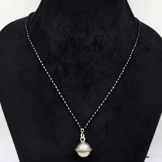 16" to 26" traditional cultural black beads 925 sterling silver stylish Single ball pendant necklace modern trendy delicate jewelry set625 - TRIBAL ORNAMENTS