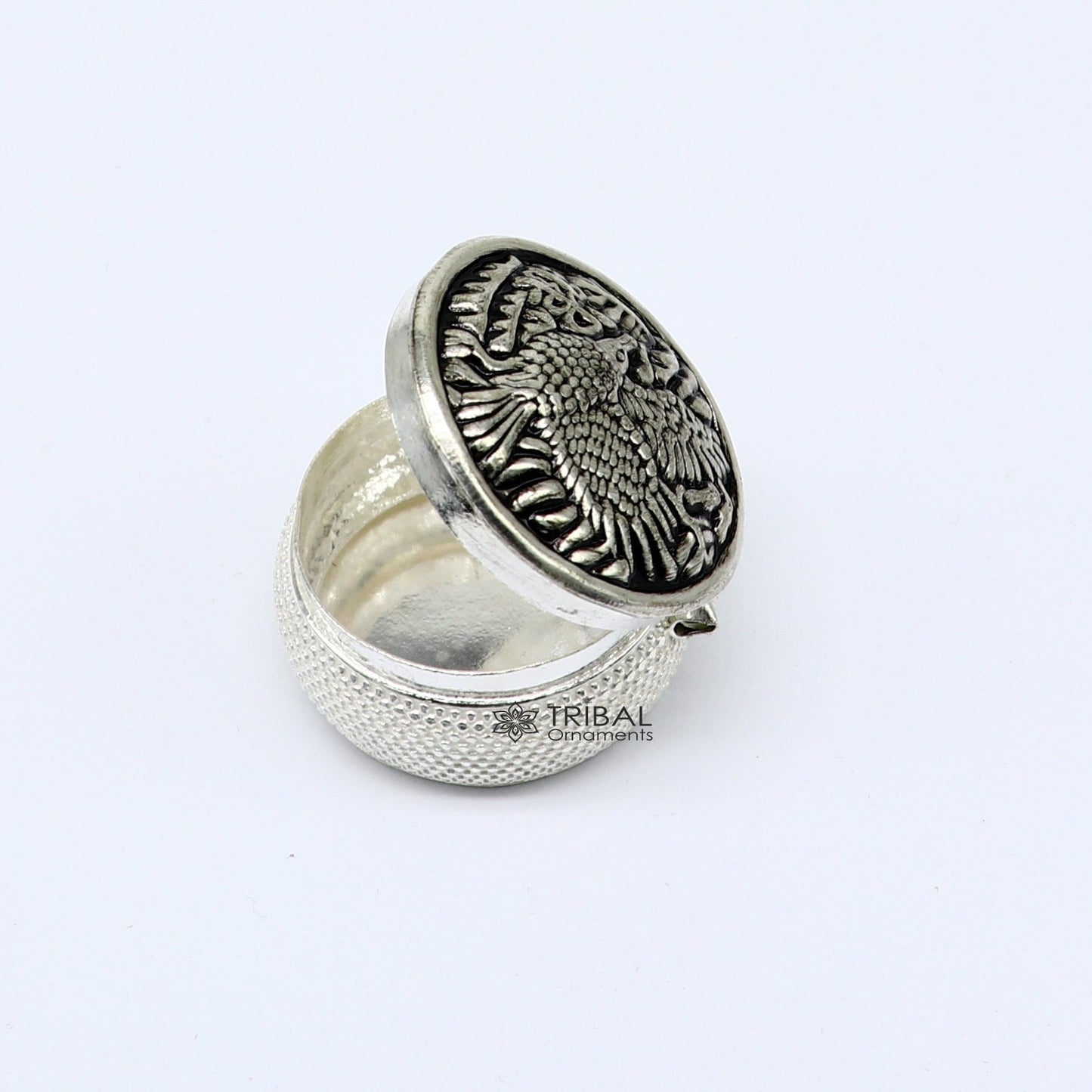Eagle design 925 sterling silver handmade trinket box, eye kajal box, container box, kumkum box, sindur box, best brides gift stb813 - TRIBAL ORNAMENTS