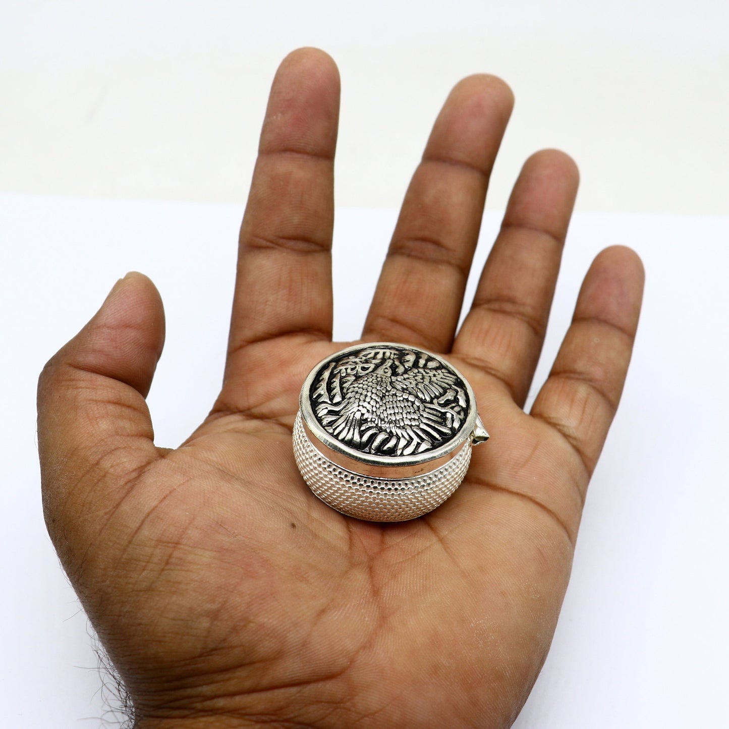 Eagle design 925 sterling silver handmade trinket box, eye kajal box, container box, kumkum box, sindur box, best brides gift stb813 - TRIBAL ORNAMENTS