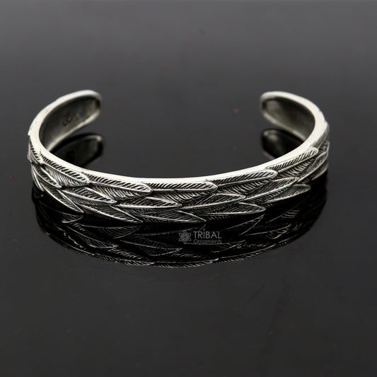 925 sterling silver handmade unique wing feather design adjustable cuff bracelet, cuff kada unsex gifting jewelry solid silver kada cuff149 - TRIBAL ORNAMENTS