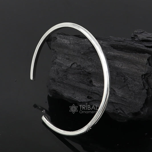 Solid 2.5 mm 925 sterling silver plain design modern trendy cuff kada bracelet best gifting unisex bangle kada cuff166 - TRIBAL ORNAMENTS