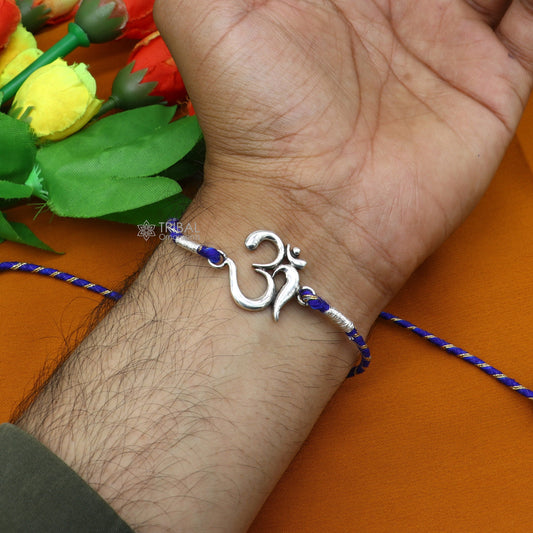 Unique 925 sterling silver handmade Rakhi Bracelet, Exclusive Vintage divine OM Aum design size free rakhi Bracelet for Rakshabandhan rk291 - TRIBAL ORNAMENTS