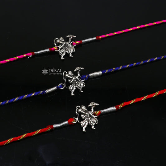 925 sterling silver handmade Rakhi Bracelet, Exclusive Flying hanuman design pendant Rakhi Bracelet for Rakshabandhan rk295 - TRIBAL ORNAMENTS