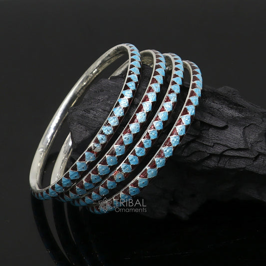 New fancy 925 Sterling silver Traditional cultural design meenakari (color enamel )bangles bracelet trendy style jewelry from india nbA375 - TRIBAL ORNAMENTS