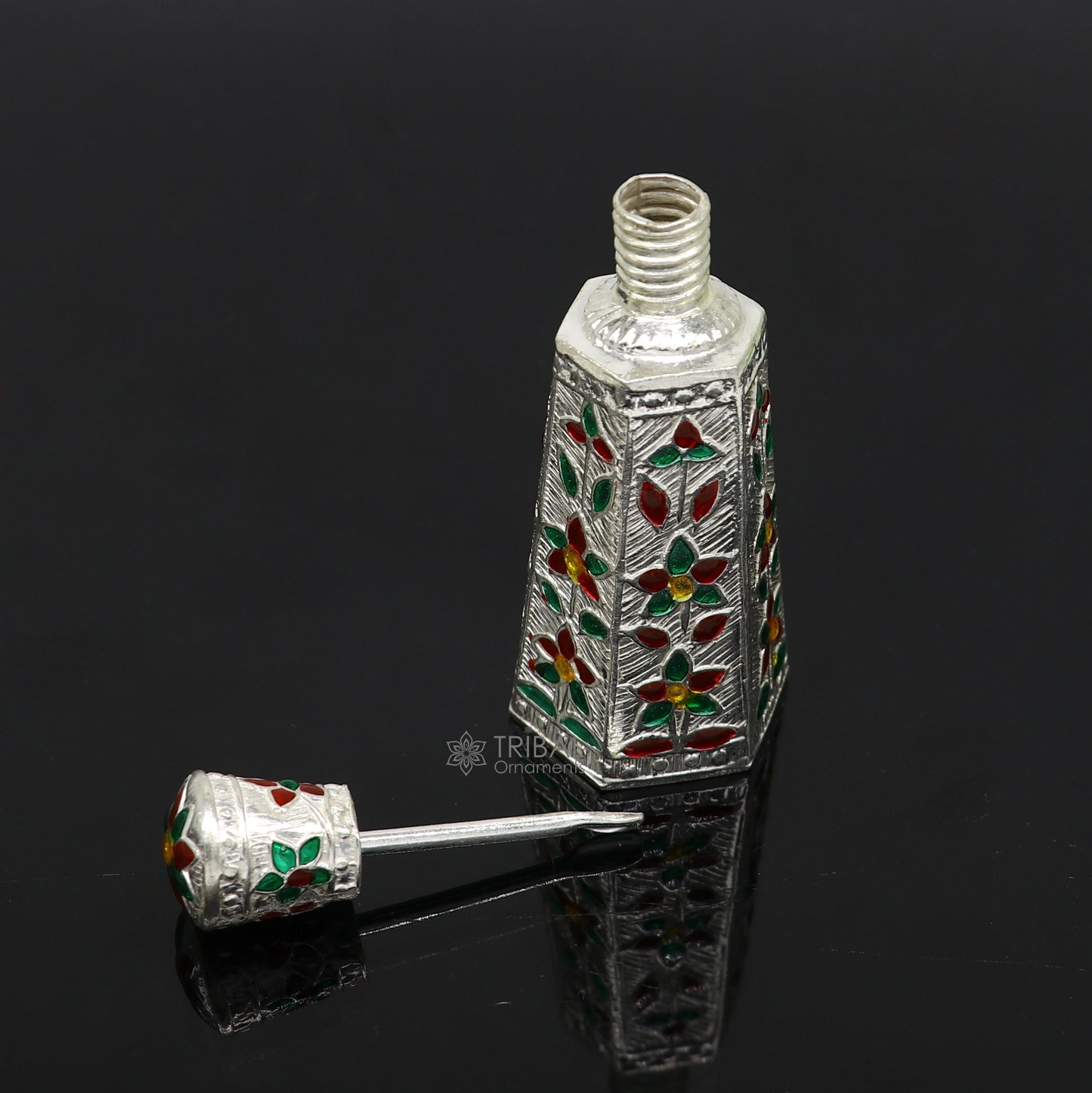 925 sterling silver sindur box, brides box/casket box bridal enamel sindur box collection, container box, eyeliner box gifting stb814 - TRIBAL ORNAMENTS