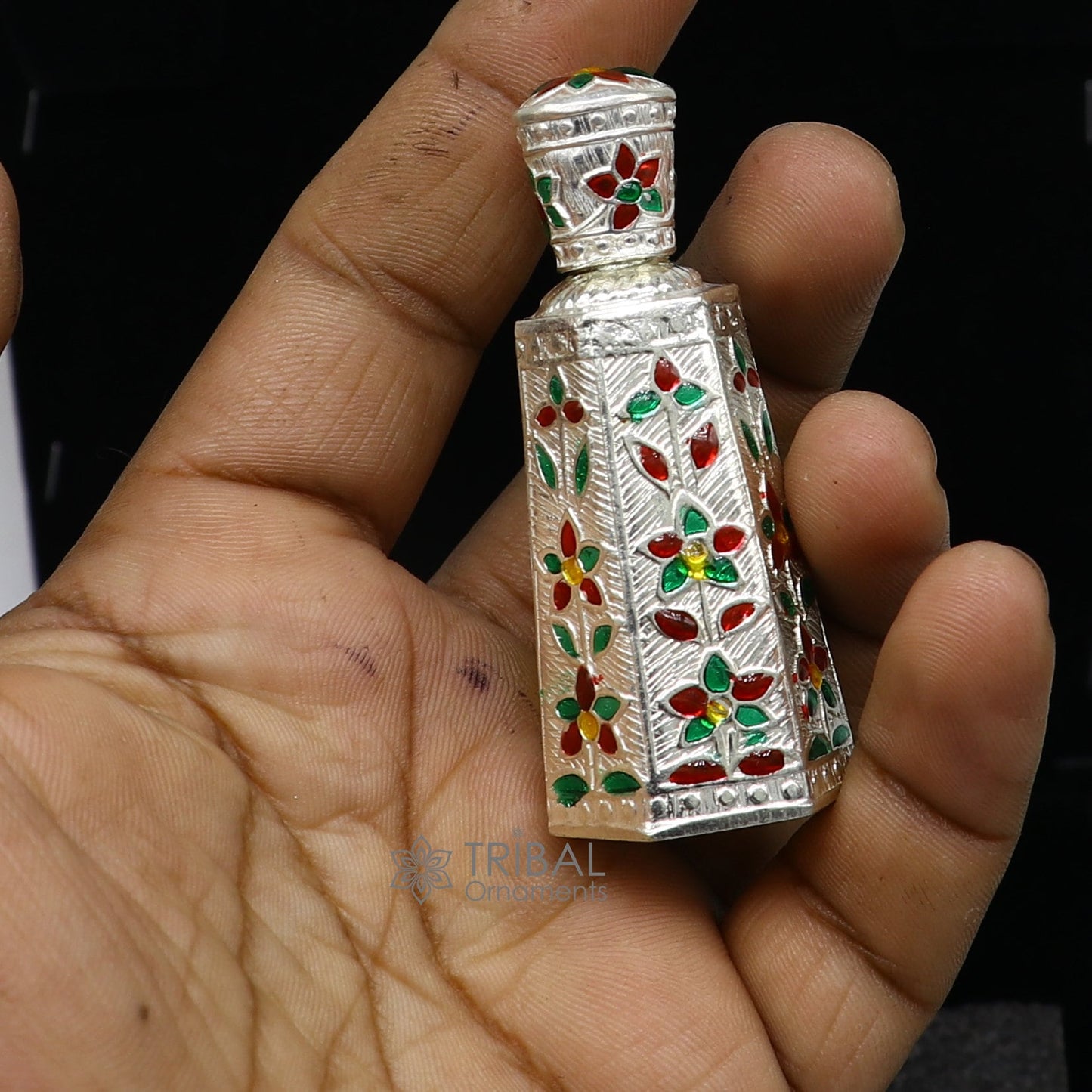 925 sterling silver sindur box, brides box/casket box bridal enamel sindur box collection, container box, eyeliner box gifting stb814 - TRIBAL ORNAMENTS