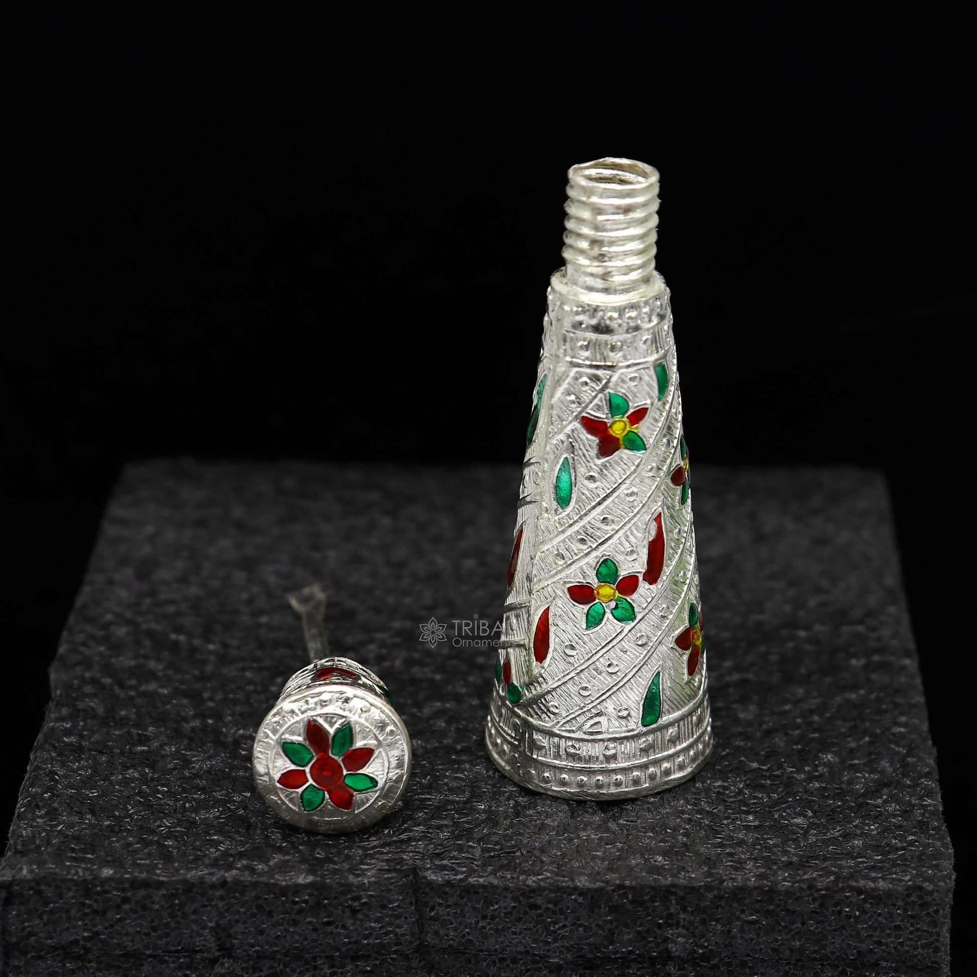 925 sterling silver sindur box, brides box/casket box bridal enamel sindur box collection, container box, eyeliner box gifting stb817 - TRIBAL ORNAMENTS