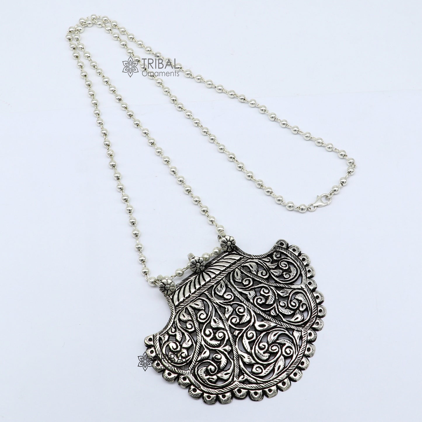 30" long beaded chain Traditional cultural trendy style 925 sterling silver pendant necklace best brides tribal ethnic jewelry set631 - TRIBAL ORNAMENTS