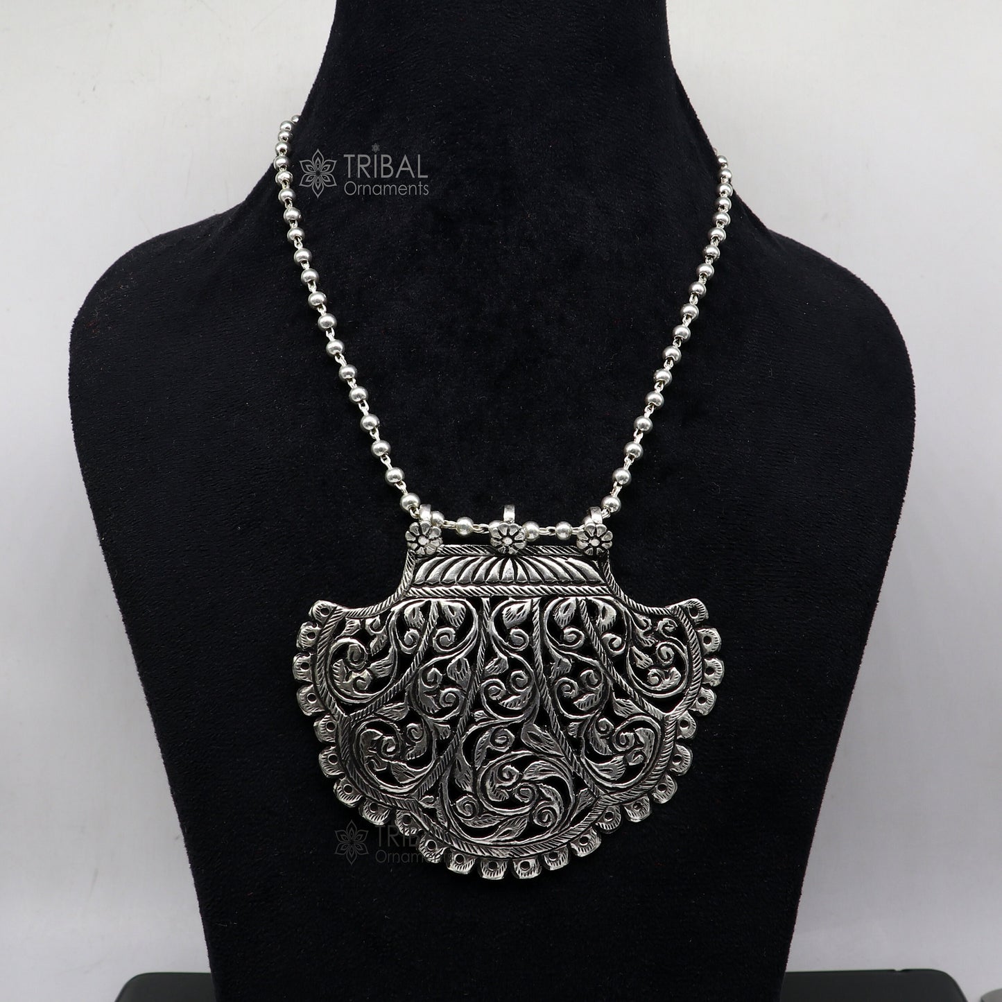 30" long beaded chain Traditional cultural trendy style 925 sterling silver pendant necklace best brides tribal ethnic jewelry set631 - TRIBAL ORNAMENTS