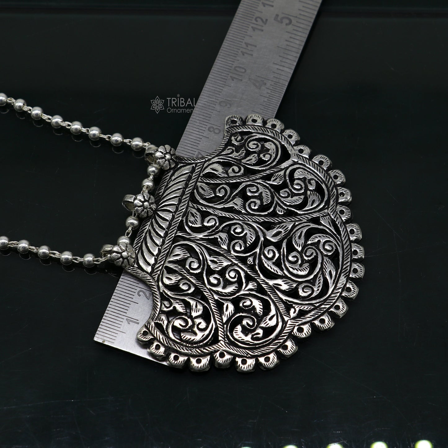 30" long beaded chain Traditional cultural trendy style 925 sterling silver pendant necklace best brides tribal ethnic jewelry set631 - TRIBAL ORNAMENTS
