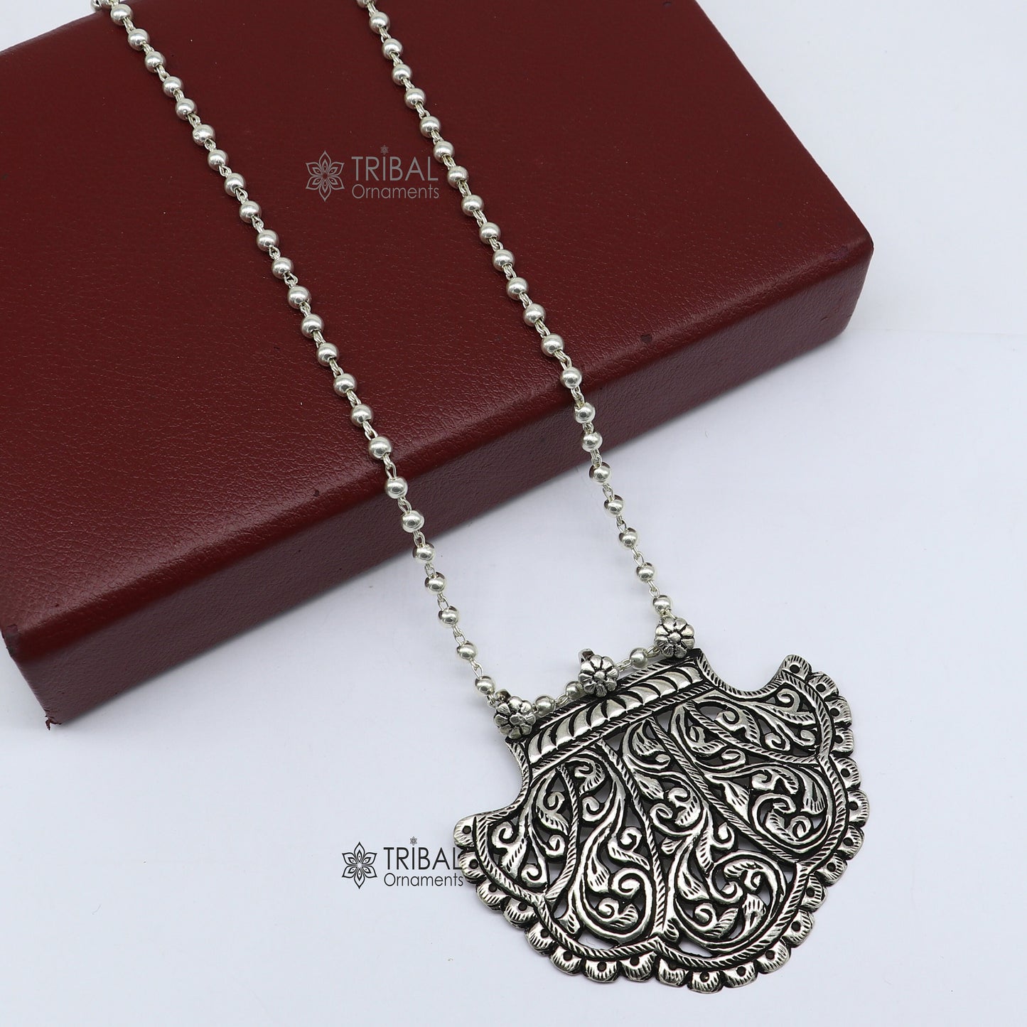 30" long beaded chain Traditional cultural trendy style 925 sterling silver pendant necklace best brides tribal ethnic jewelry set631 - TRIBAL ORNAMENTS