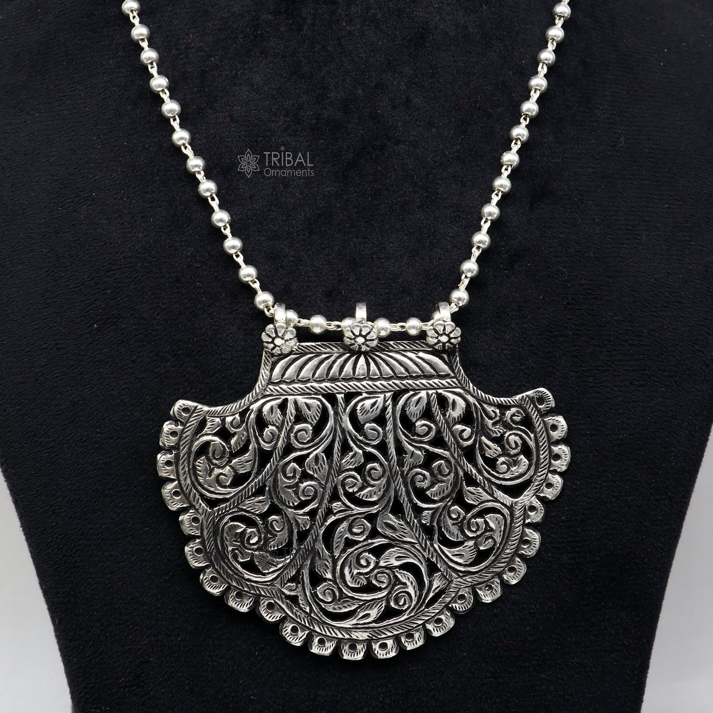 30" long beaded chain Traditional cultural trendy style 925 sterling silver pendant necklace best brides tribal ethnic jewelry set631 - TRIBAL ORNAMENTS