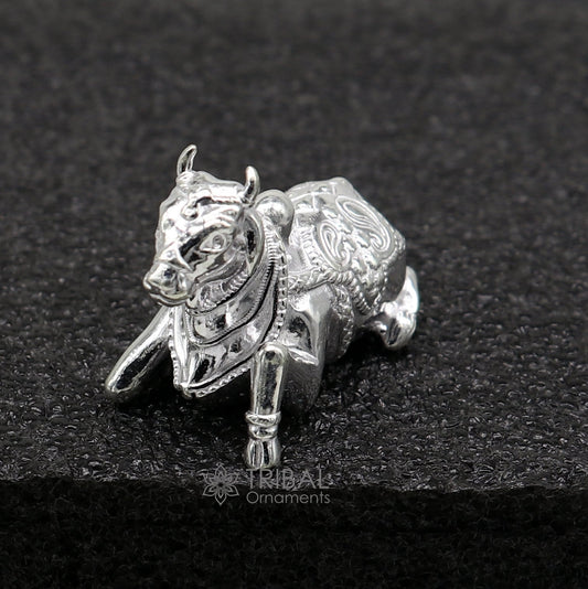 Lord Shiva Vahan Nandi Maharaj solid 925 sterling silver handmade small statue for puja, best gift for lord Shiva, divine statue art0648 - TRIBAL ORNAMENTS
