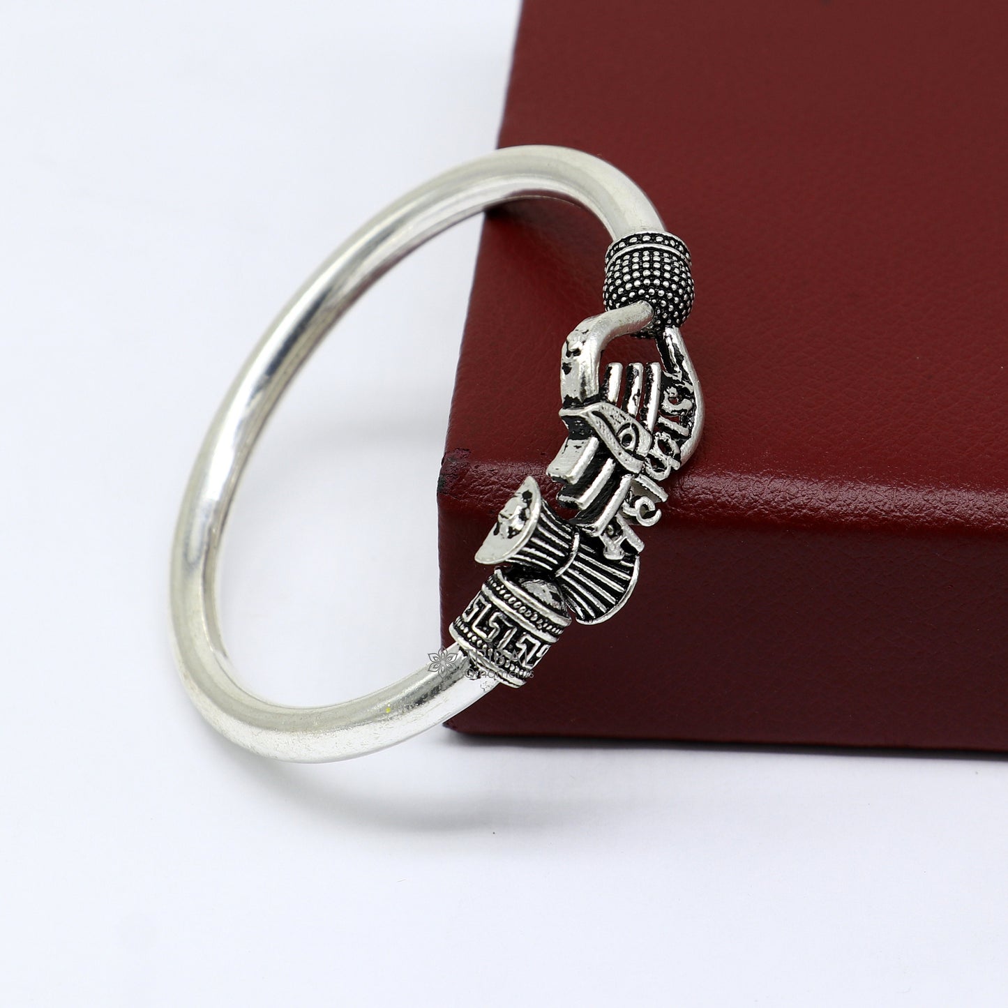 Handmade Sterling silver Lord Shiva Trident Kada Mahakal bracelet, Rudraksh bracelet, customized babhubali bangle kada giftig jewelry nsk697 - TRIBAL ORNAMENTS