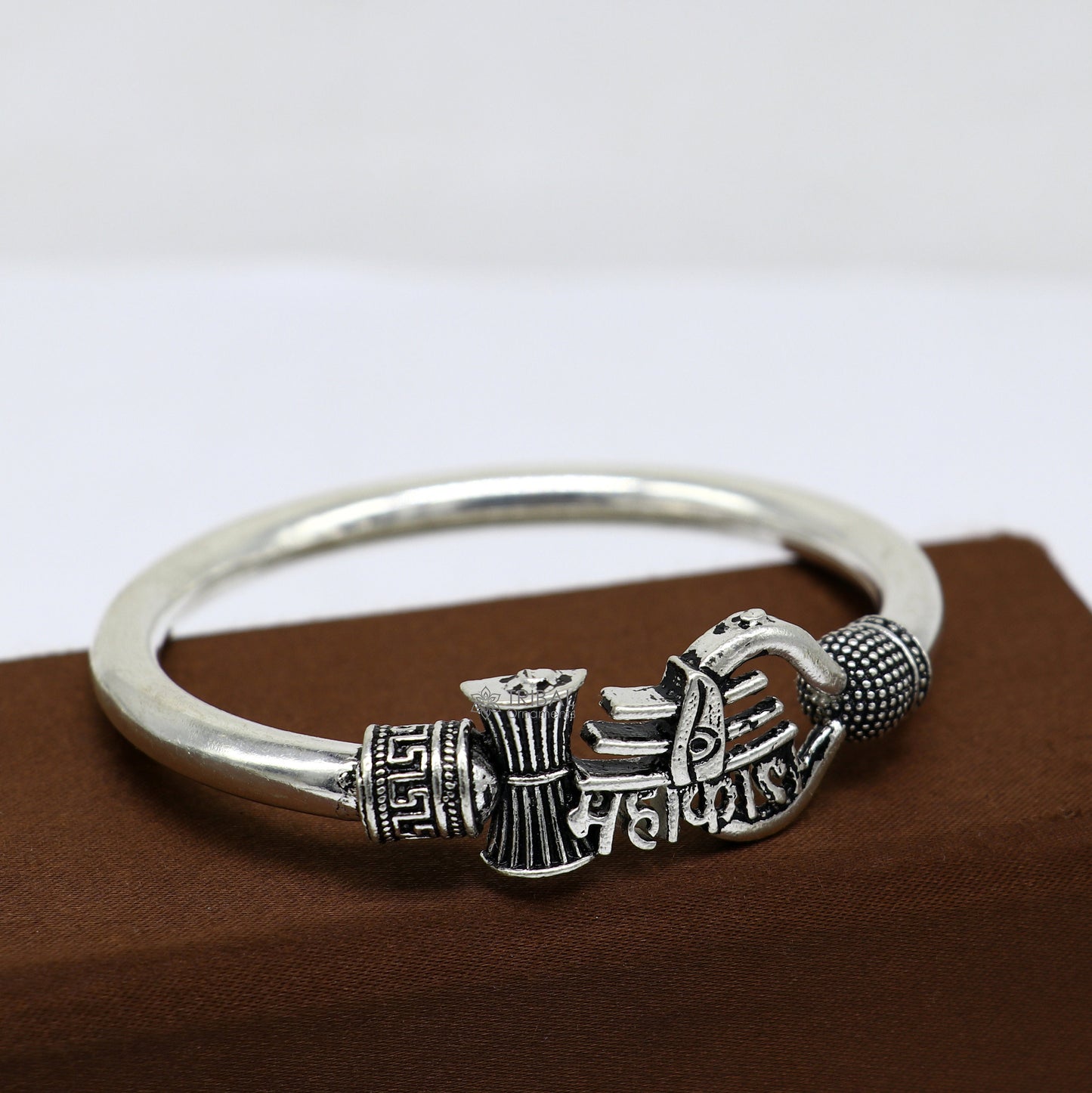 Handmade Sterling silver Lord Shiva Trident Kada Mahakal bracelet, Rudraksh bracelet, customized babhubali bangle kada giftig jewelry nsk697 - TRIBAL ORNAMENTS