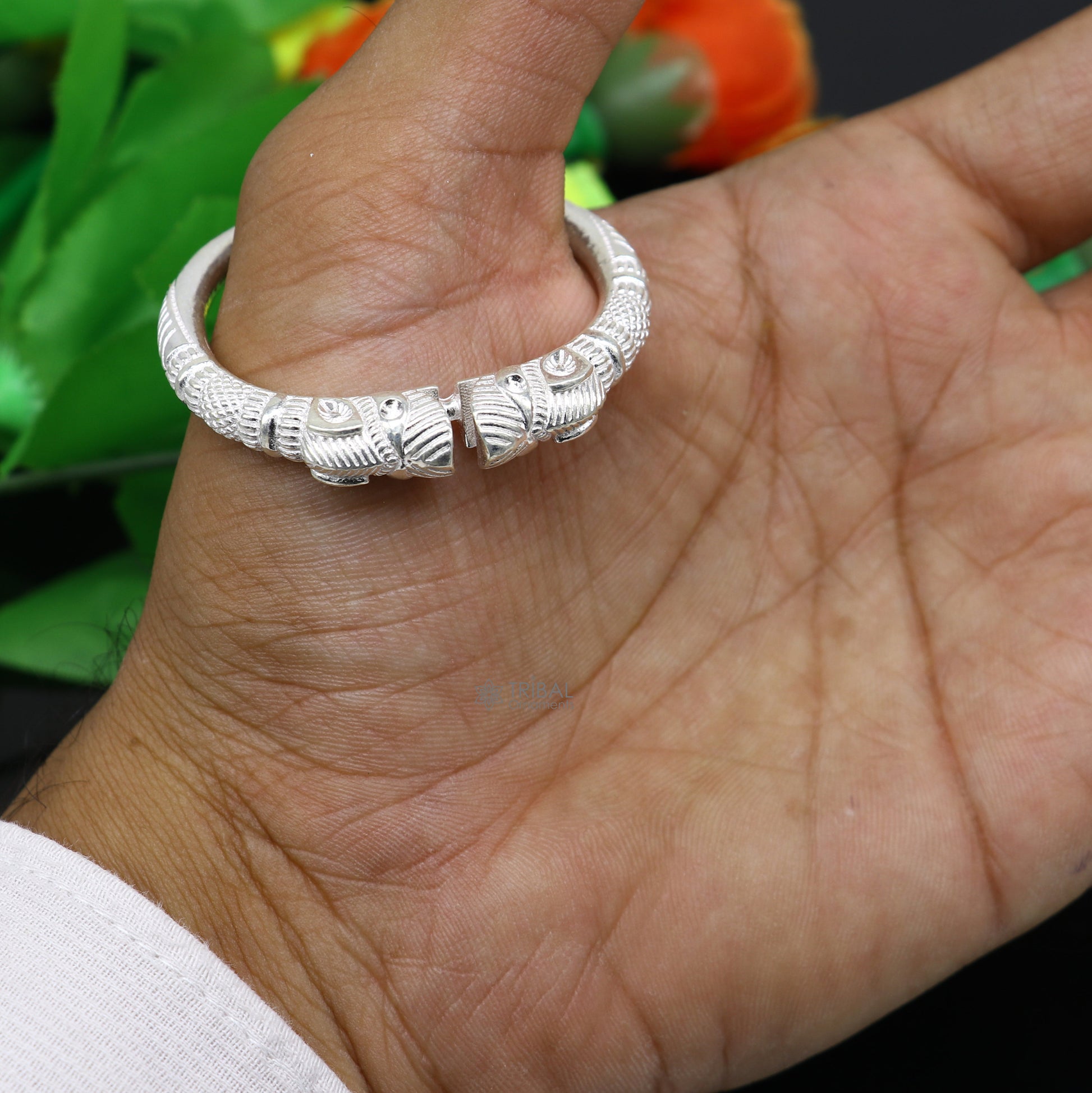 Amazing baby kada Solid 925 silver men's ethnic cultural crocodile face design vintage tribal kada bangle best kids gifting cuff kada nsk700 - TRIBAL ORNAMENTS