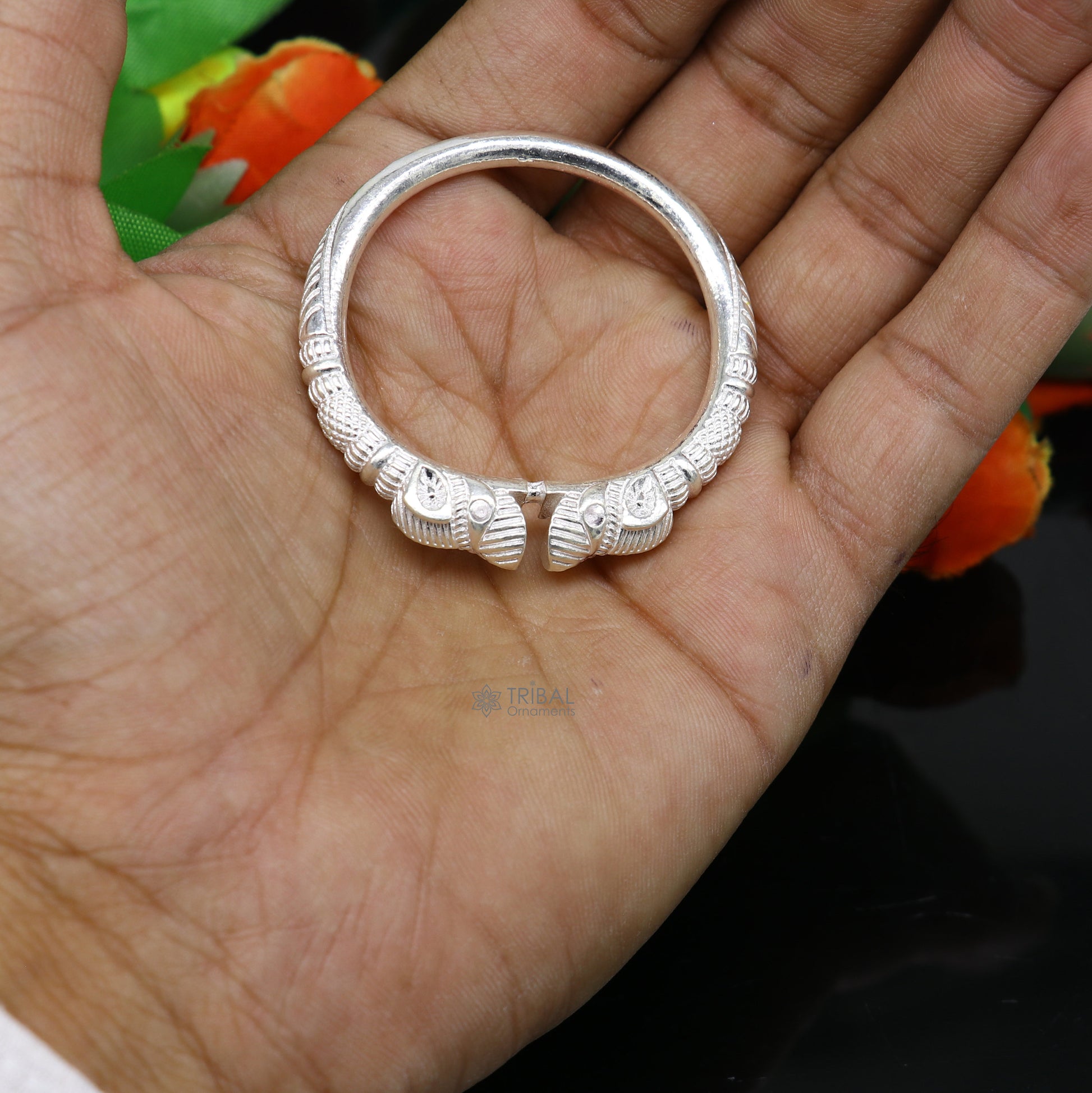 Amazing baby kada Solid 925 silver men's ethnic cultural crocodile face design vintage tribal kada bangle best kids gifting cuff kada nsk700 - TRIBAL ORNAMENTS