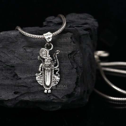 Lord Krishna Goverdhan 925 sterling silver small pendant, Lord Krishna Pendant is a symbol of love, wisdom, and spiritual unisex gift nsp662 - TRIBAL ORNAMENTS