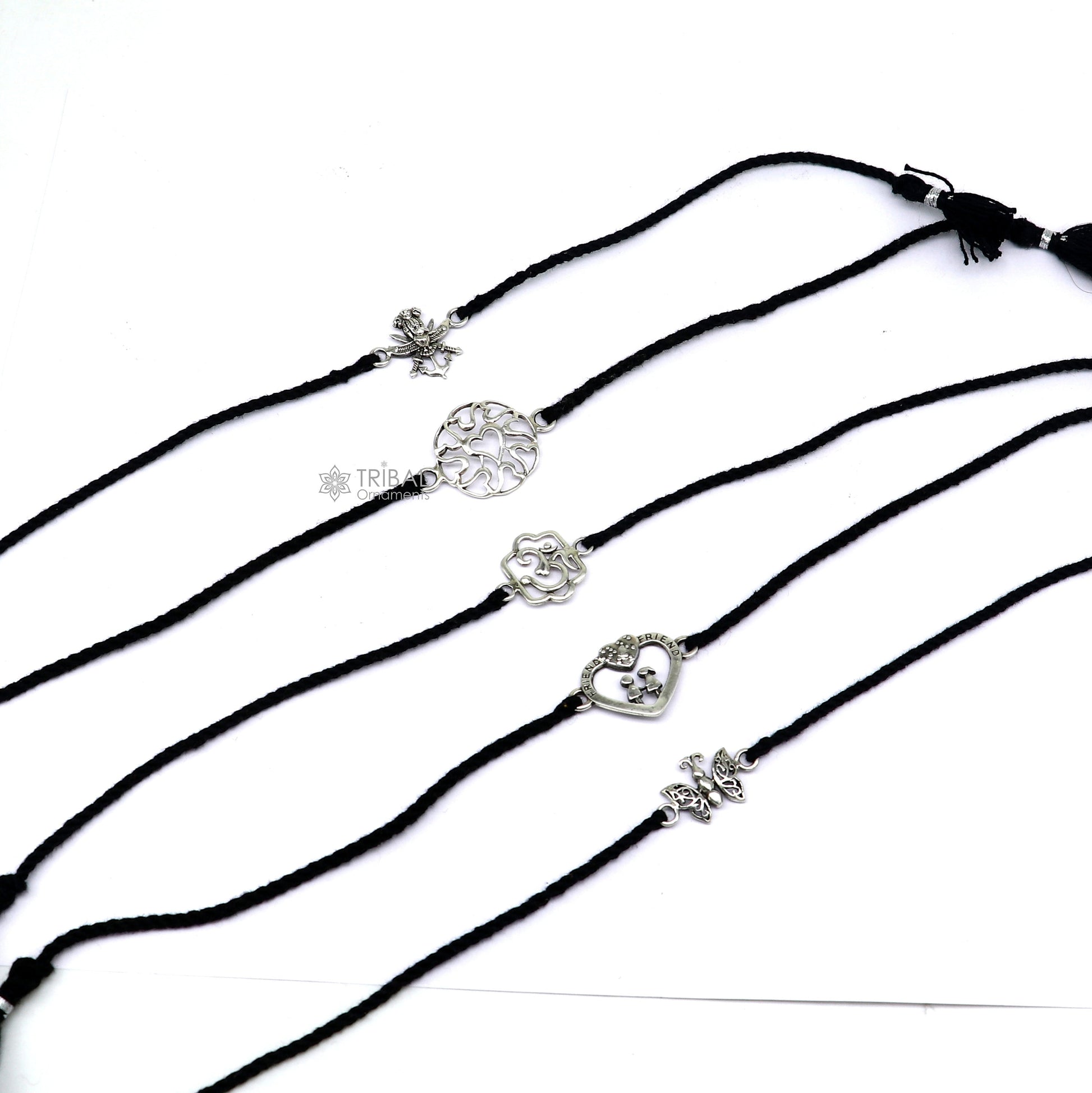 925 sterling silver handmade AumtreeloveNazar battu tri force logo Rakhi Bracelet, Exclusive sibling Bracelet Rakshabandhan gift rk304 - TRIBAL ORNAMENTS