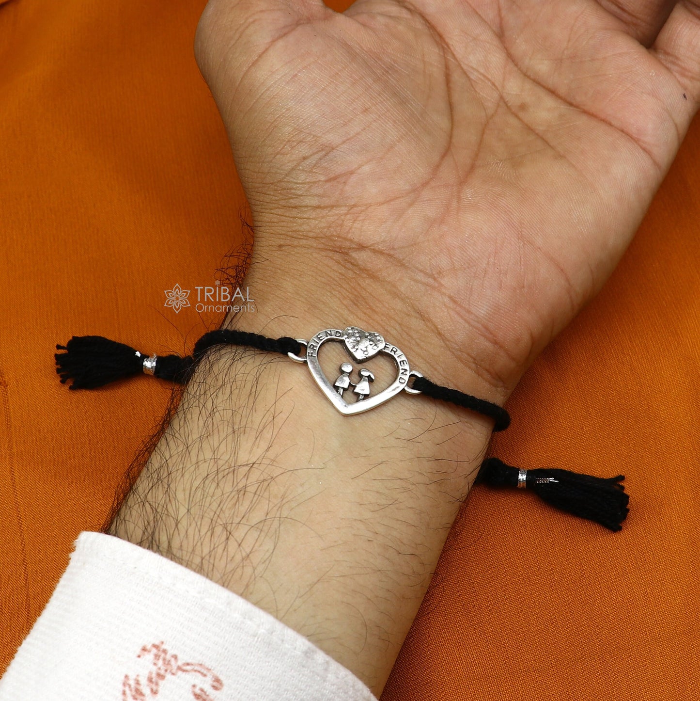 925 sterling silver handmade AumtreeloveNazar battu tri force logo Rakhi Bracelet, Exclusive sibling Bracelet Rakshabandhan gift rk304 - TRIBAL ORNAMENTS