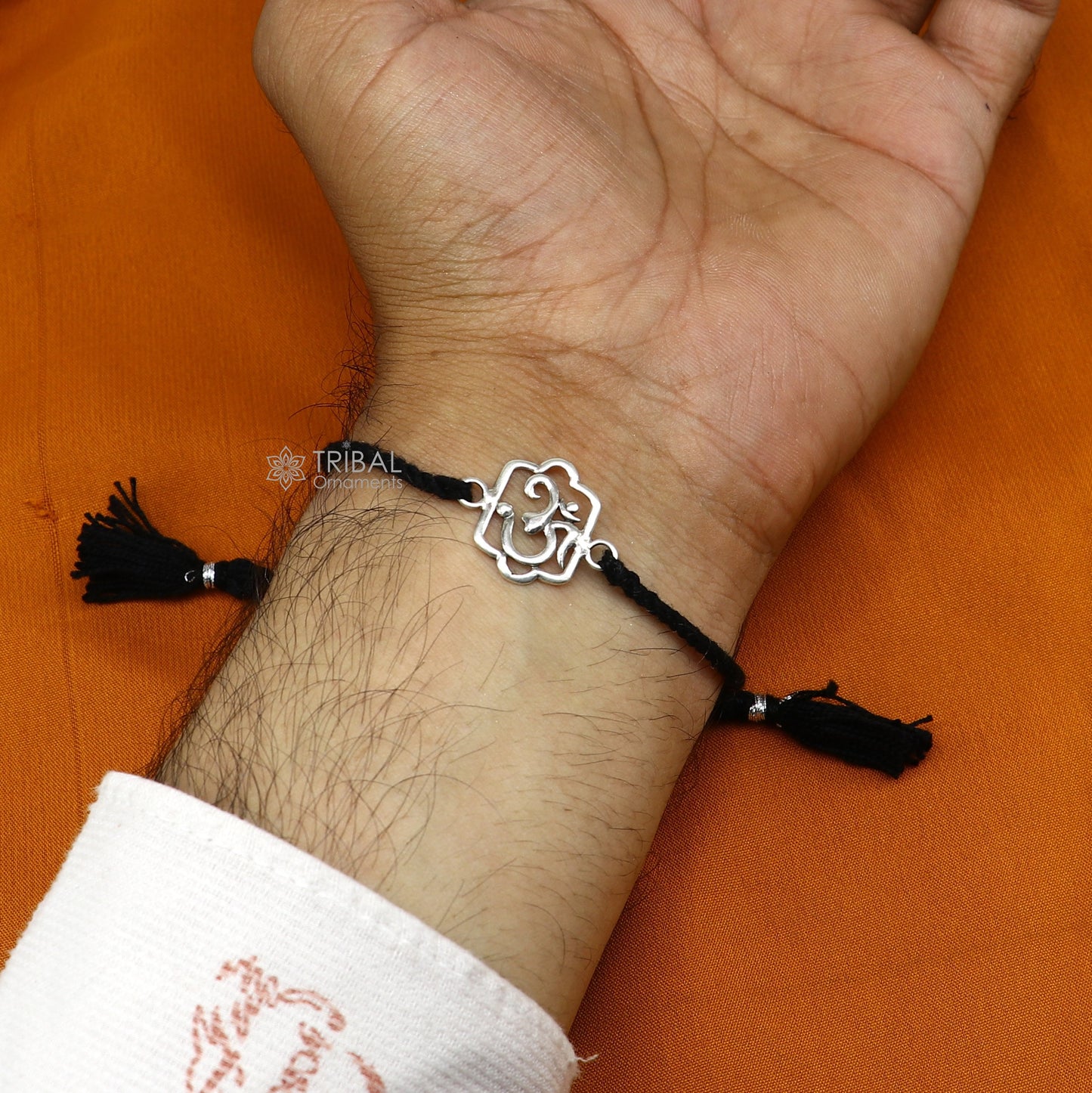 925 sterling silver handmade AumtreeloveNazar battu tri force logo Rakhi Bracelet, Exclusive sibling Bracelet Rakshabandhan gift rk304 - TRIBAL ORNAMENTS