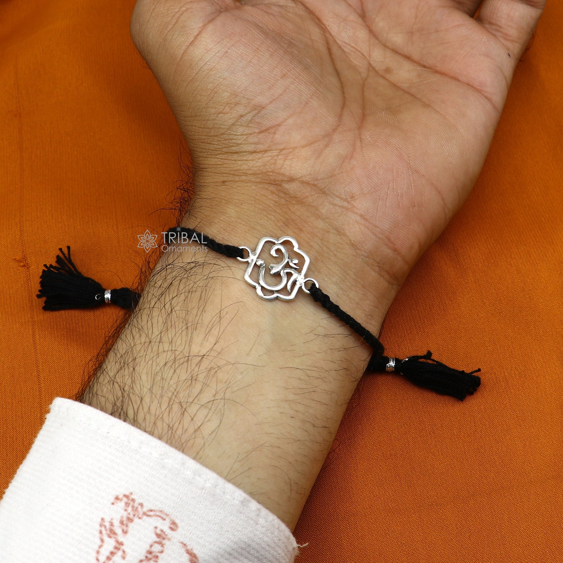 925 sterling silver handmade AumtreeloveNazar battu tri force logo Rakhi Bracelet, Exclusive sibling Bracelet Rakshabandhan gift rk304 - TRIBAL ORNAMENTS
