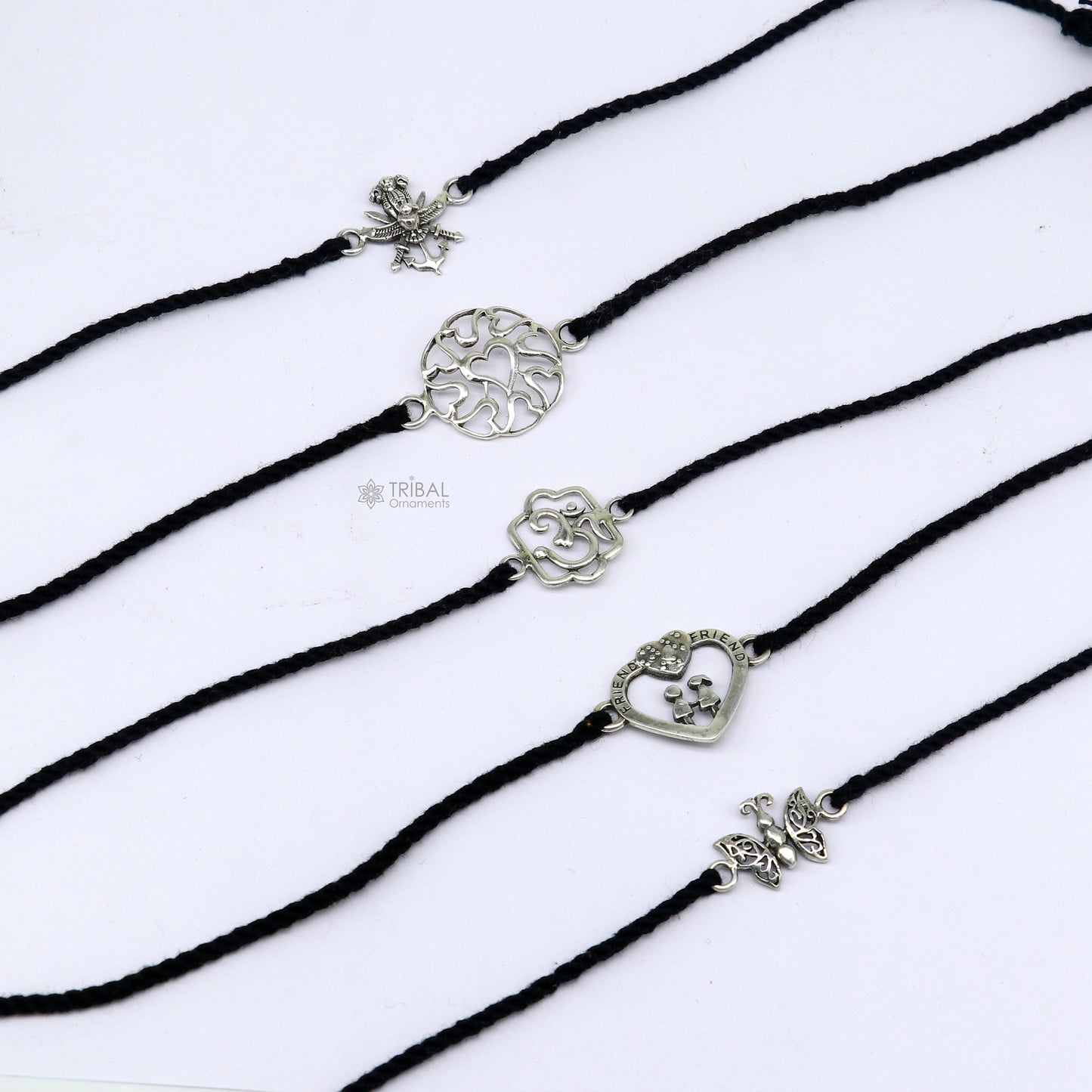 925 sterling silver handmade AumtreeloveNazar battu tri force logo Rakhi Bracelet, Exclusive sibling Bracelet Rakshabandhan gift rk304 - TRIBAL ORNAMENTS