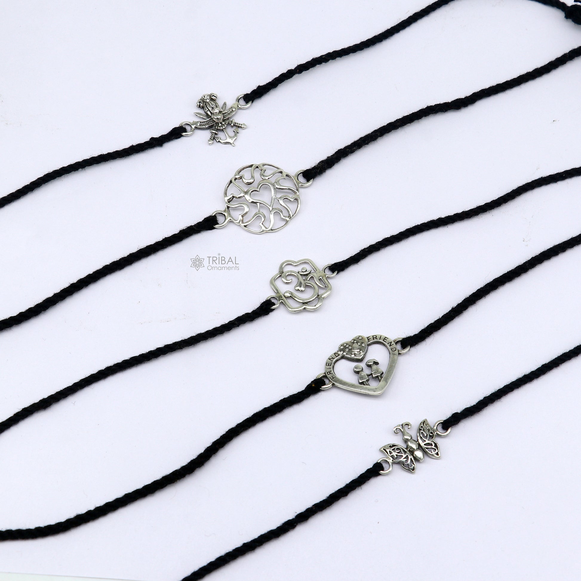925 sterling silver handmade AumtreeloveNazar battu tri force logo Rakhi Bracelet, Exclusive sibling Bracelet Rakshabandhan gift rk304 - TRIBAL ORNAMENTS