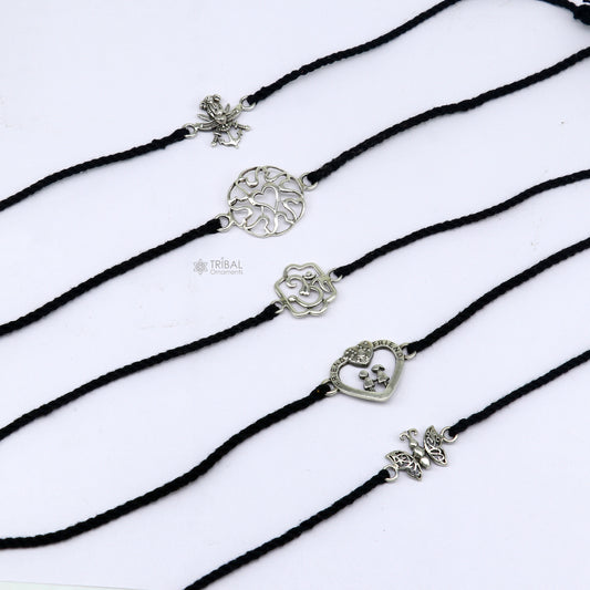 925 sterling silver handmade AumtreeloveNazar battu tri force logo Rakhi Bracelet, Exclusive sibling Bracelet Rakshabandhan gift rk304 - TRIBAL ORNAMENTS