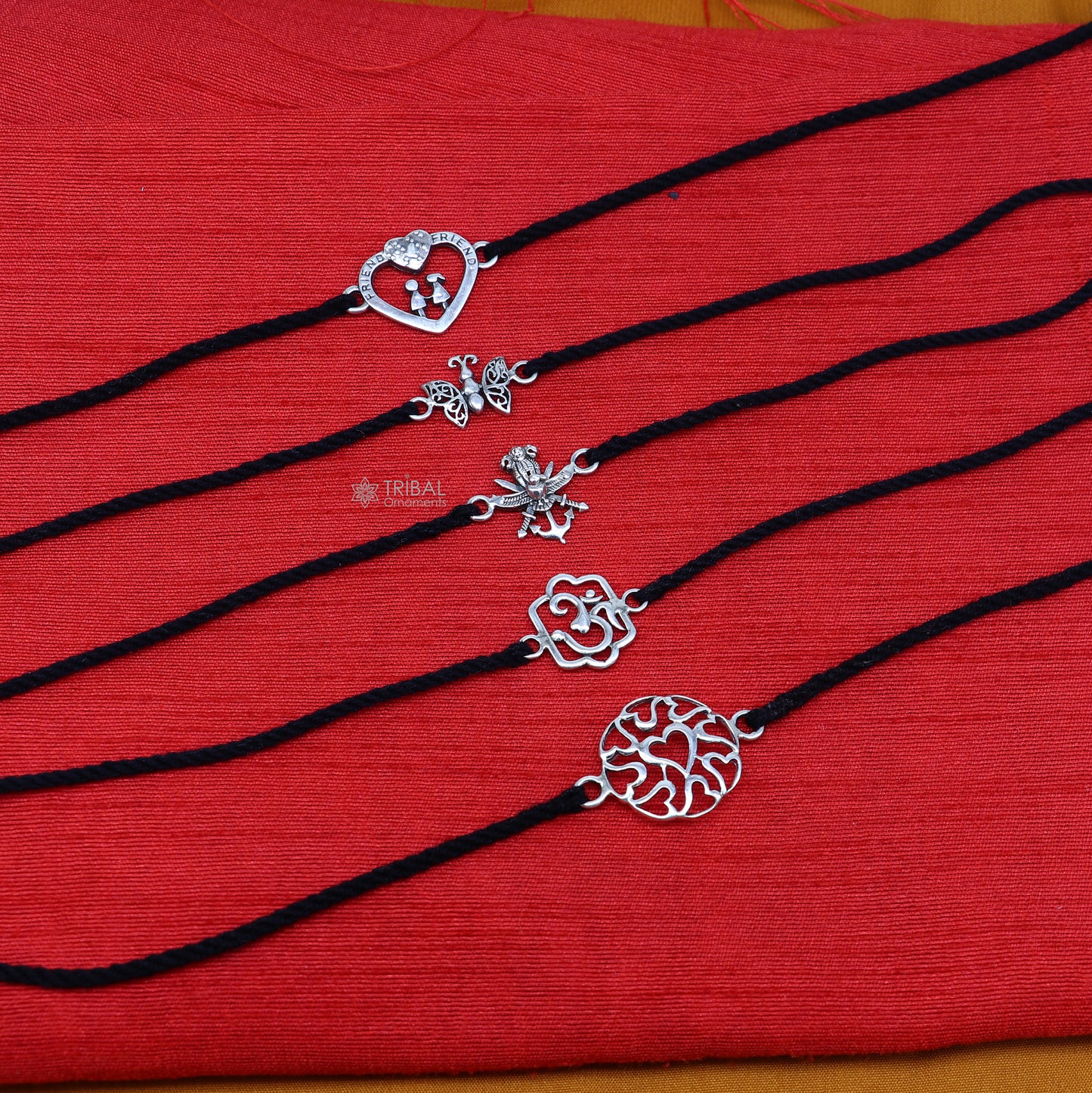925 sterling silver handmade AumtreeloveNazar battu tri force logo Rakhi Bracelet, Exclusive sibling Bracelet Rakshabandhan gift rk304 - TRIBAL ORNAMENTS