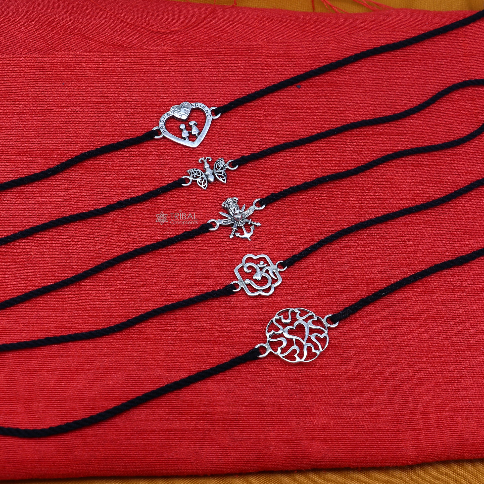 925 sterling silver handmade AumtreeloveNazar battu tri force logo Rakhi Bracelet, Exclusive sibling Bracelet Rakshabandhan gift rk304 - TRIBAL ORNAMENTS