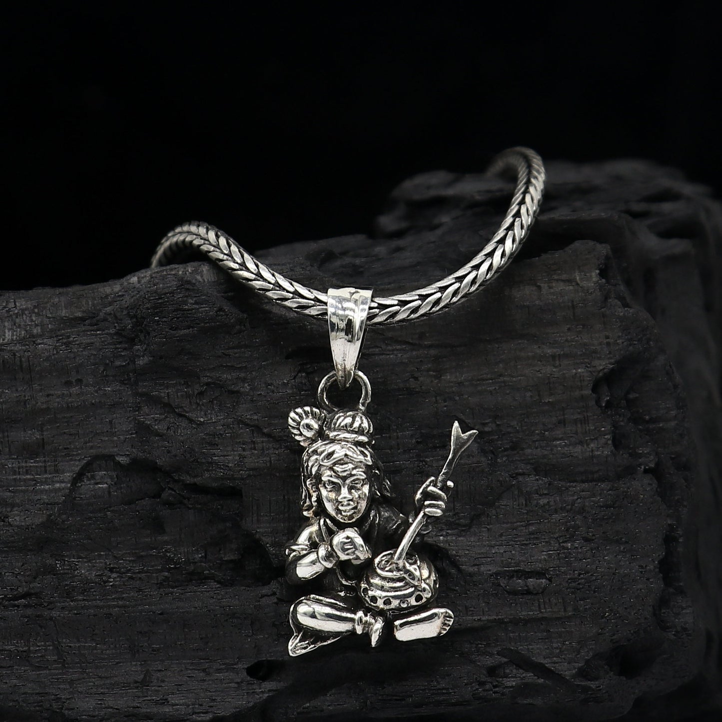 Little Krishna 925 sterling silver trendy lord Krishna Makhan Gopala pendant daily use pendant best delicate necklace jewelry NSP681 - TRIBAL ORNAMENTS