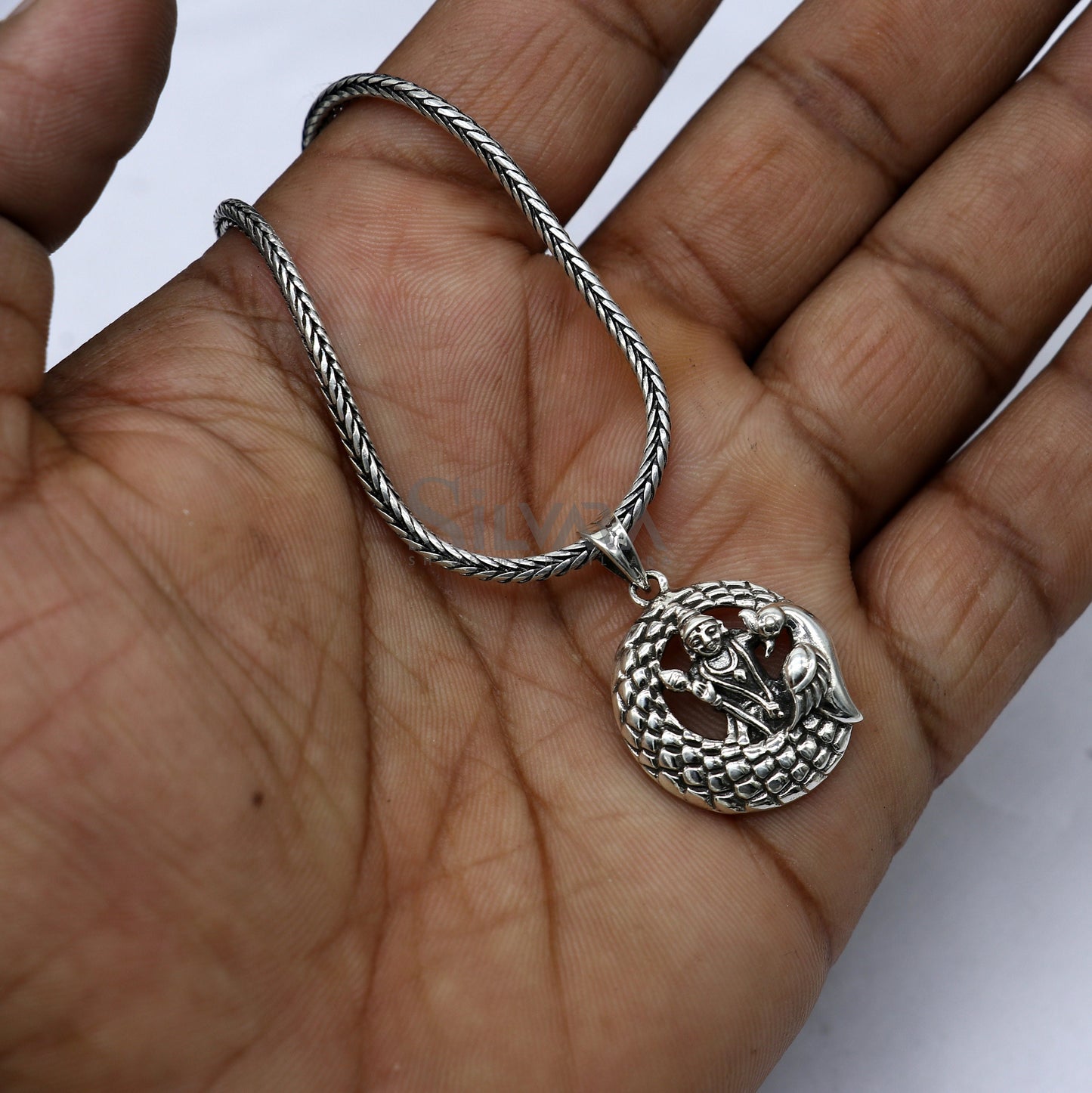 925 sterling silver Divine lord murugan KARTIKEYA pendant, excellent vintage designer silver handmade elegant pendant jewelry NSP683 - TRIBAL ORNAMENTS