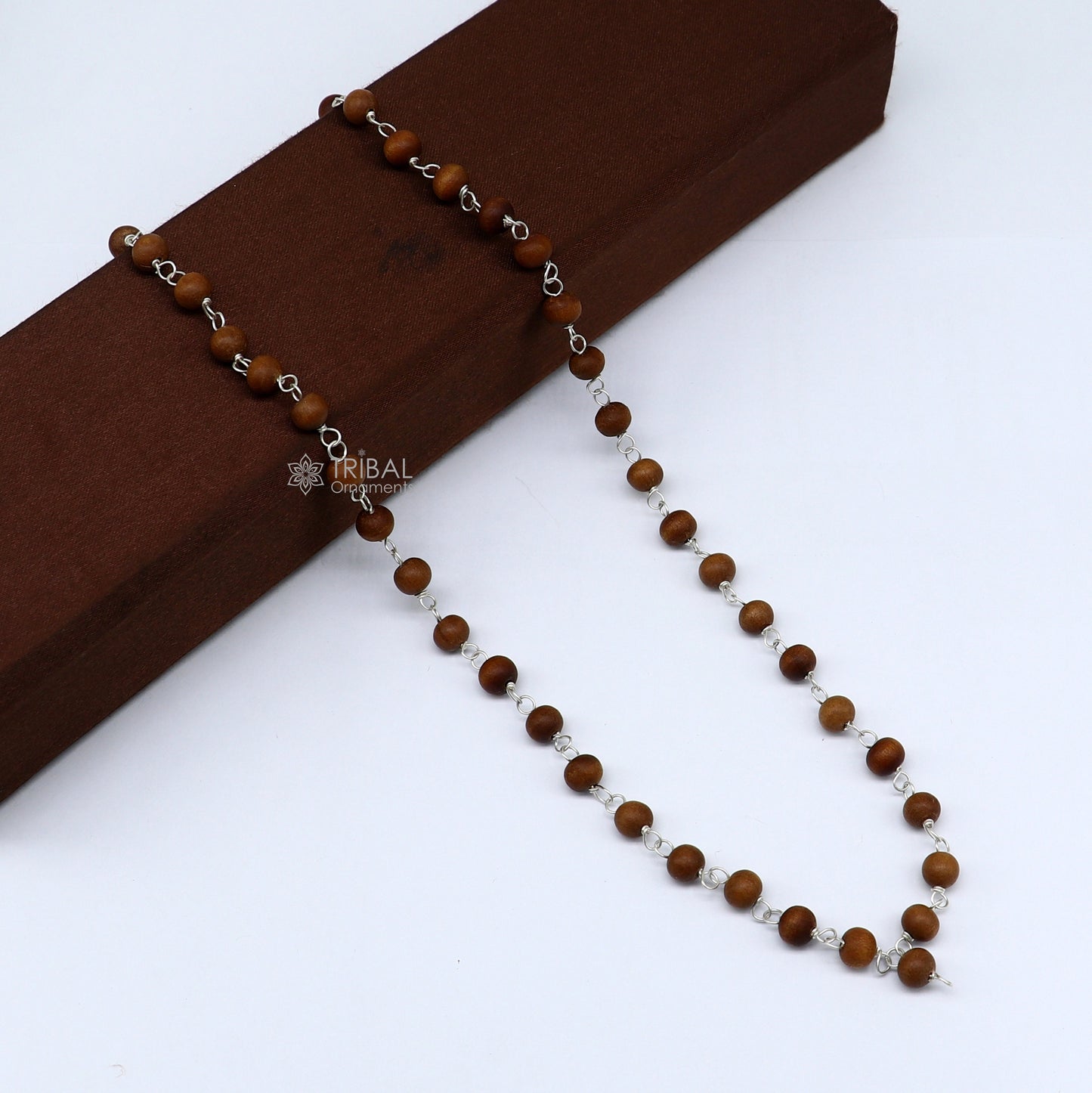 54/108 beads Jaap/ japa mala Sandal "Chandan mala" sandal wood handmade round beads 925 silver chain necklace meditation necklace ch559 - TRIBAL ORNAMENTS