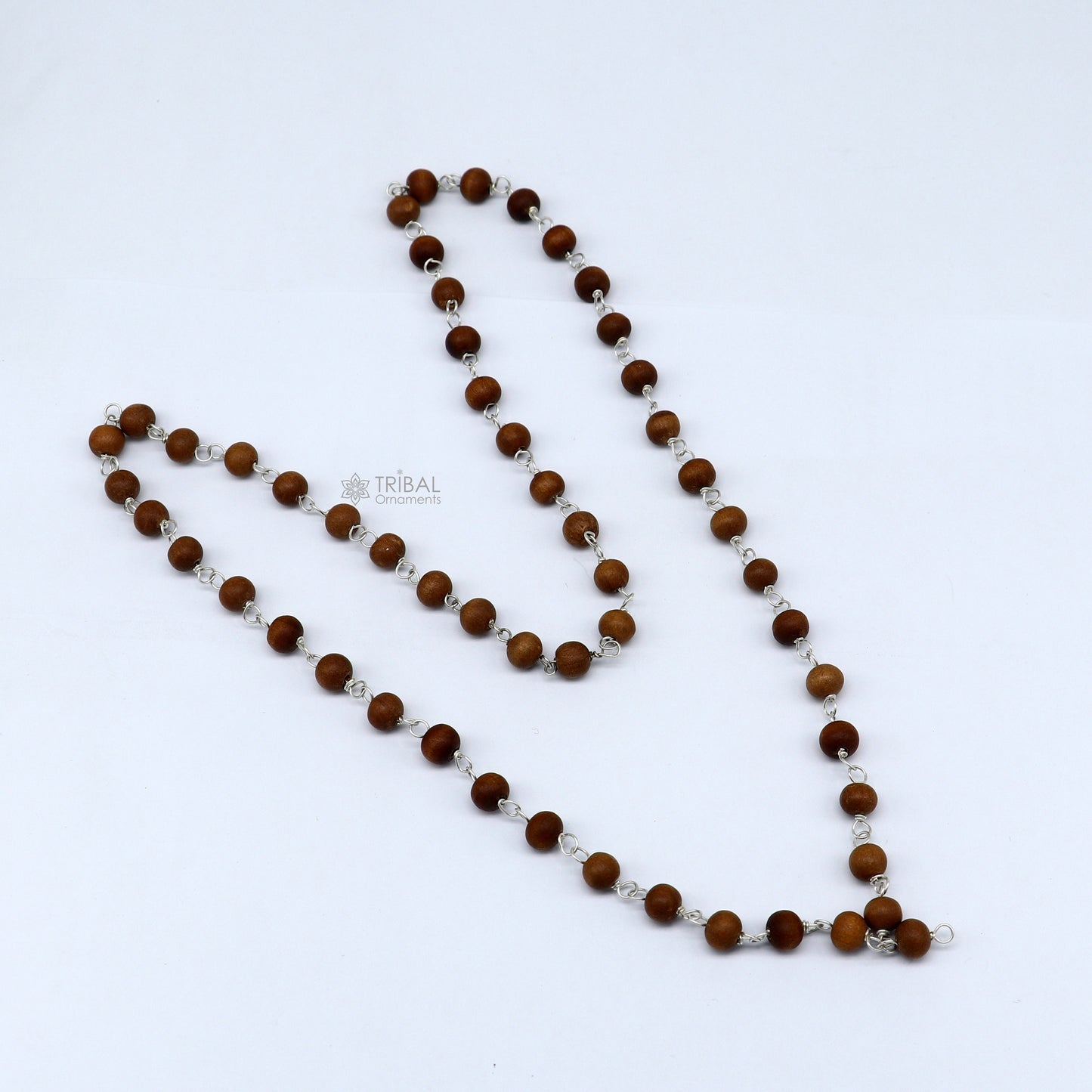 54/108 beads Jaap/ japa mala Sandal "Chandan mala" sandal wood handmade round beads 925 silver chain necklace meditation necklace ch559 - TRIBAL ORNAMENTS
