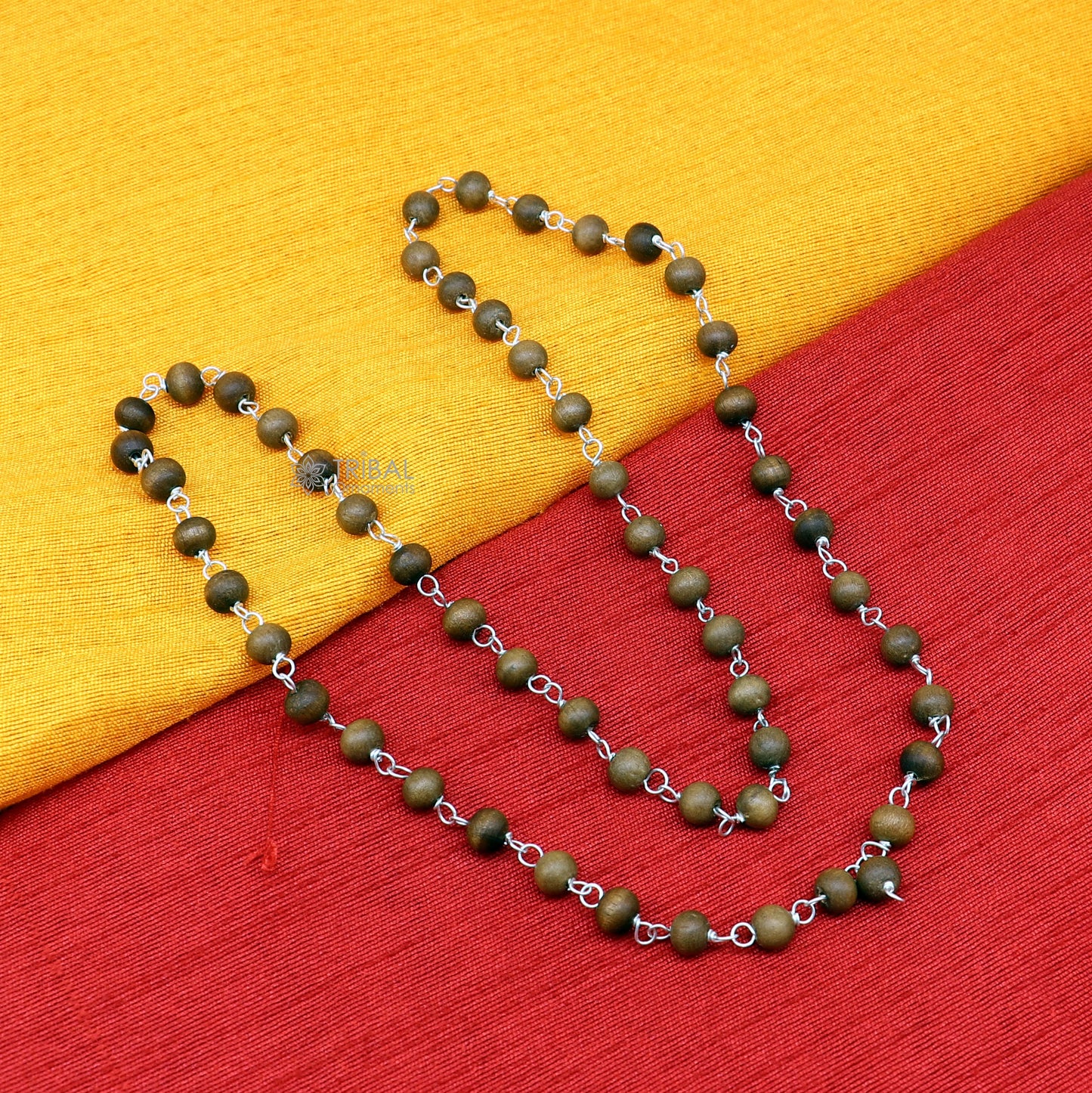 54/108 beads Jaap/ japa mala Sandal "Chandan mala" sandal wood handmade round beads 925 silver chain necklace meditation necklace ch559 - TRIBAL ORNAMENTS
