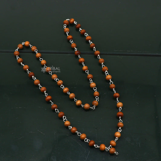 54/108 beads Jaap/ japa mala Sandal "Chandan mala" sandal wood handmade round beads 925 silver chain necklace meditation necklace ch559 - TRIBAL ORNAMENTS