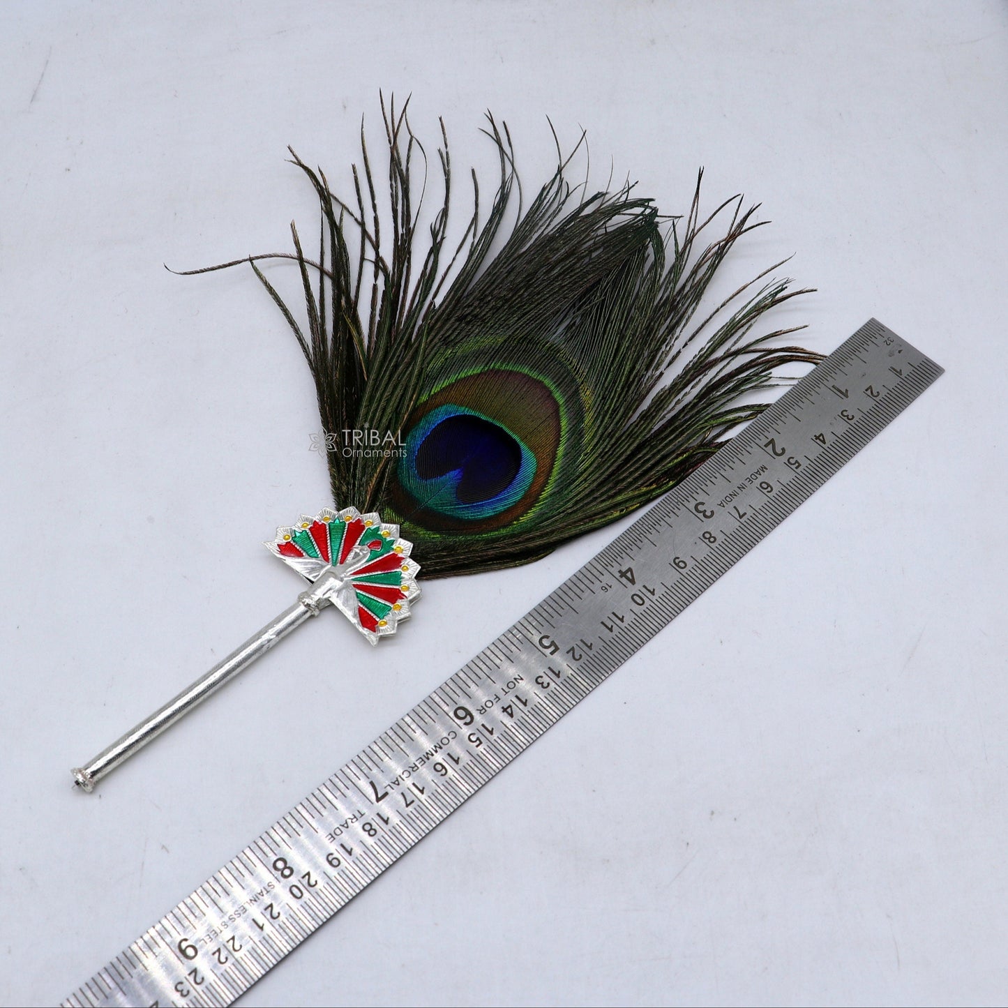 925 Sterling silver handmade Mor Chhadi, with peacock feather, best lord Krishna laddu Gopala gift,Lalan mor pankhi, silver mor chadi su1143 - TRIBAL ORNAMENTS