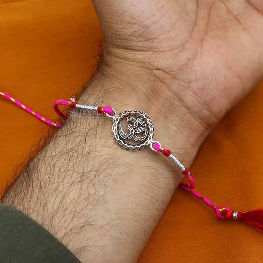 925 sterling silver handmade Rakhi Bracelet, Exclusive Vintage divine OM Aum design size free rakhi Bracelet for Rakshabandhan rk289 - TRIBAL ORNAMENTS
