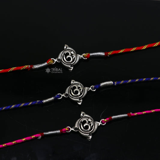 925 sterling silver handmade Rakhi Bracelet, Exclusive Vintage divine OM Aum design size free rakhi Bracelet for Rakshabandhan rk290 - TRIBAL ORNAMENTS