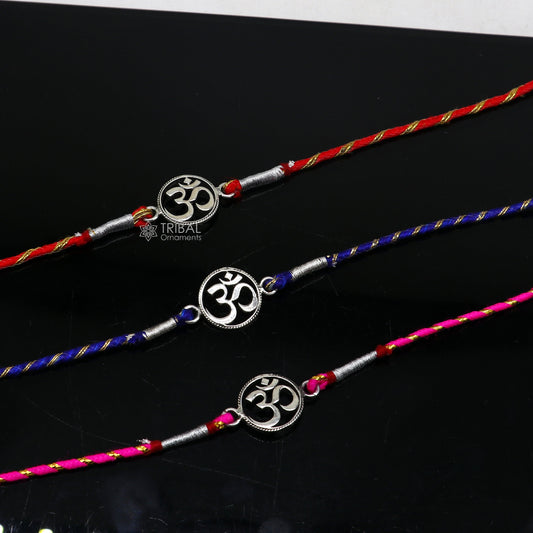 925 sterling silver handmade Rakhi Bracelet, Exclusive Vintage divine OM Aum design size free rakhi Bracelet for Rakshabandhan rk292 - TRIBAL ORNAMENTS