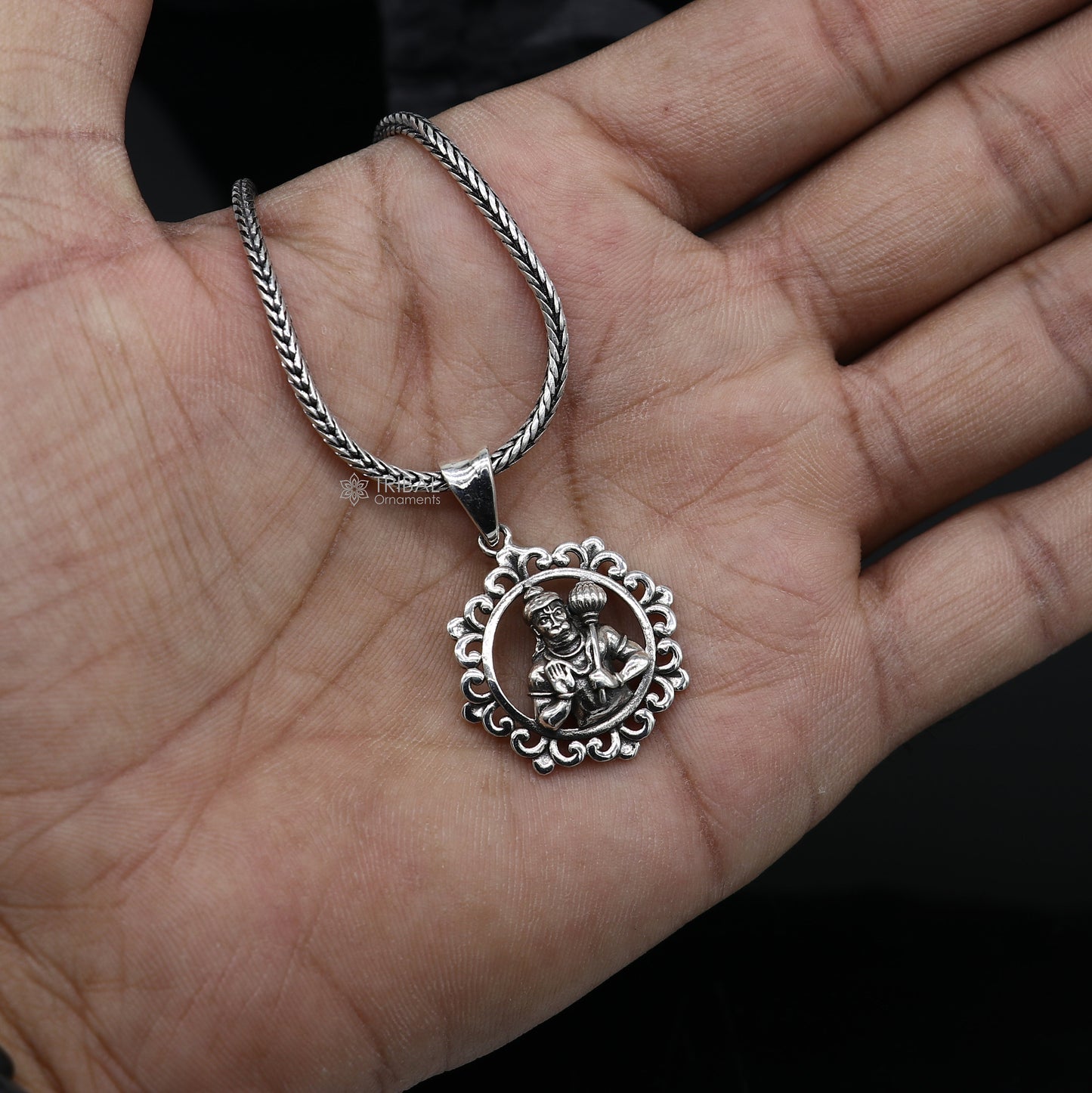 925 sterling silver handmade Hindu idol God Lord hanuman pendant, amazing divine lord bajarangbali pendant unisex gifting jewelry NSP688 - TRIBAL ORNAMENTS