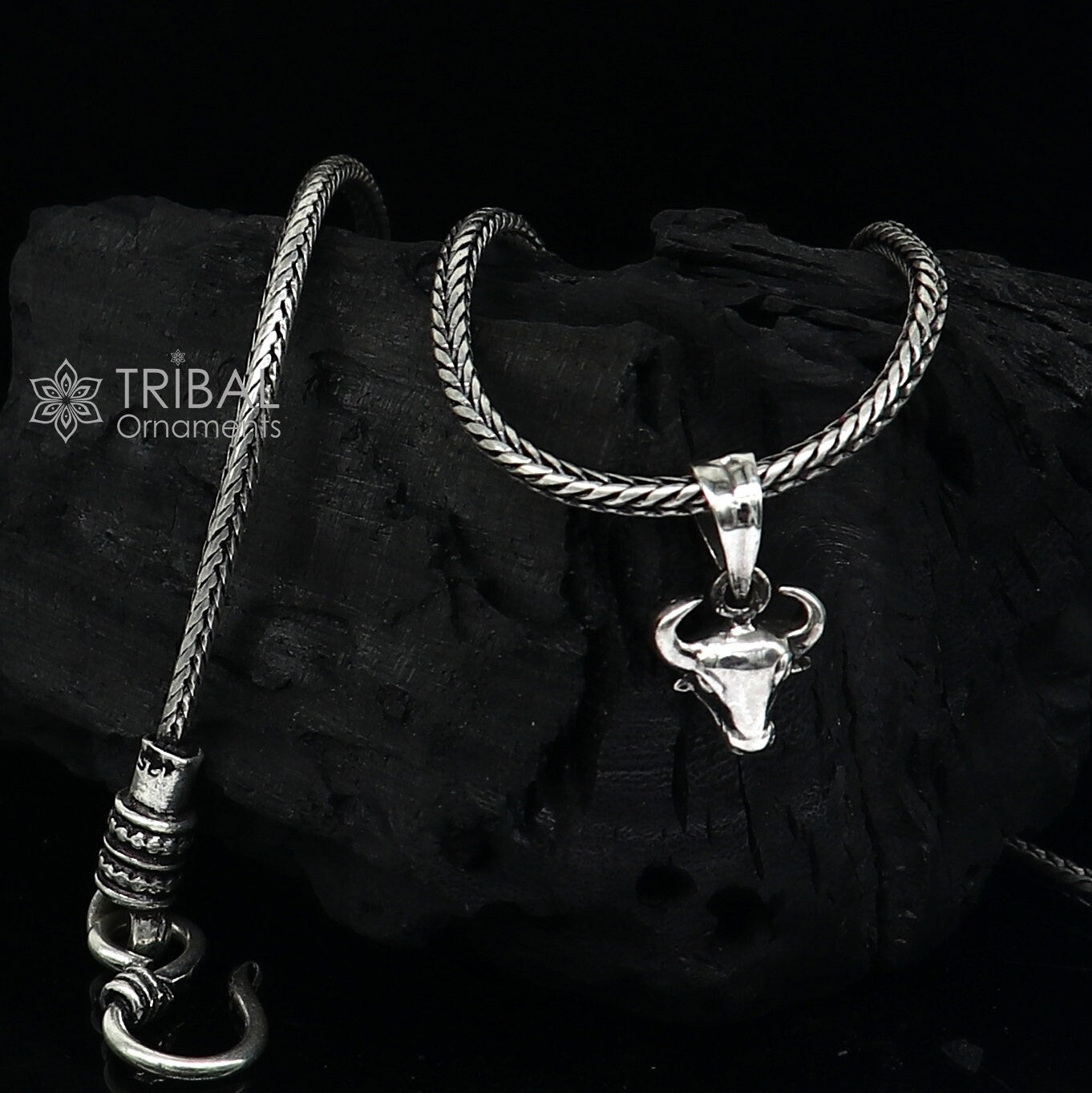 925 pure silver divine BULL face pendant best gifting pendant, wheat chain necklace locket best gifting delicate unisex jewelry nsp734 - TRIBAL ORNAMENTS