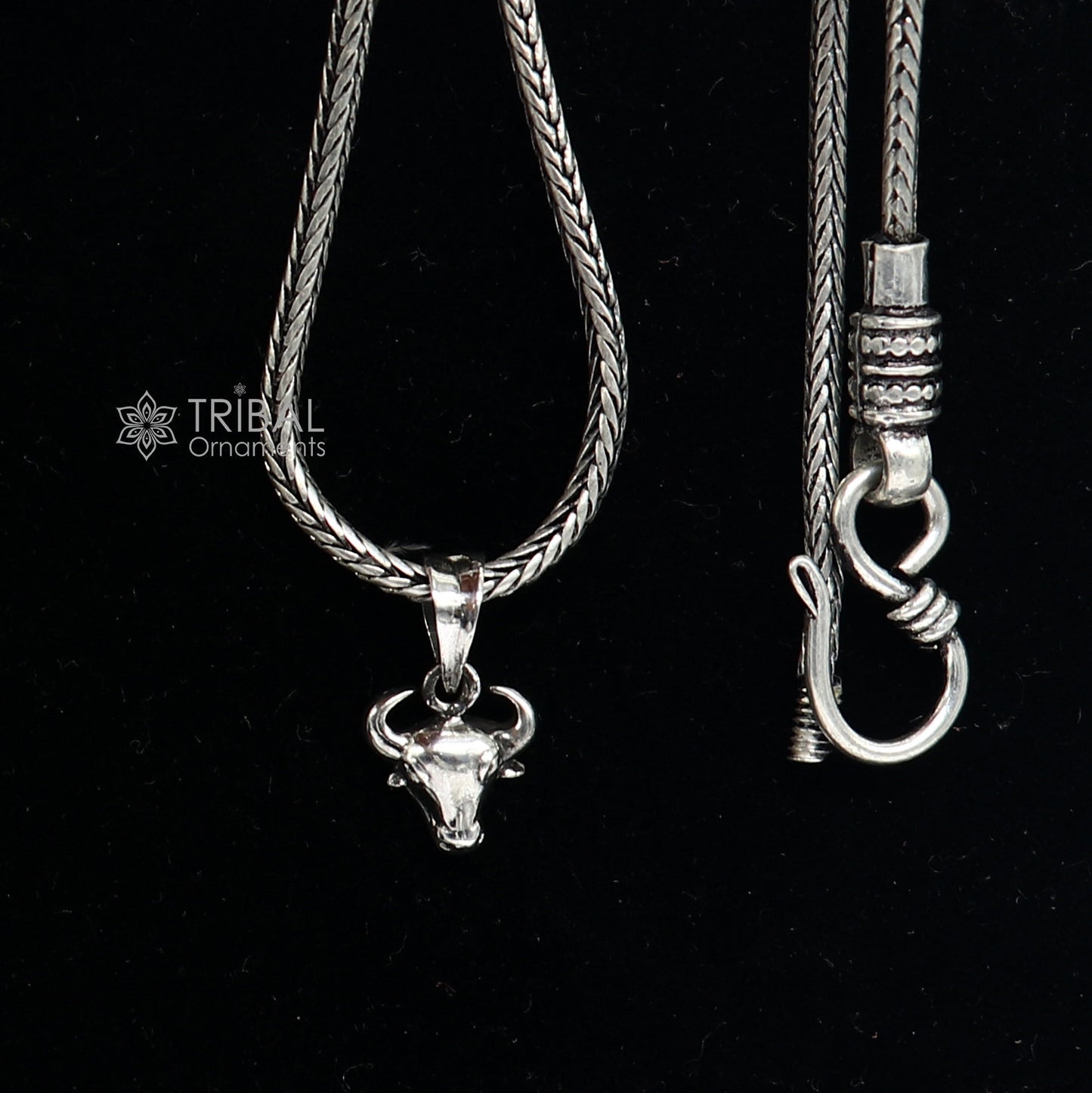 925 pure silver divine BULL face pendant best gifting pendant, wheat chain necklace locket best gifting delicate unisex jewelry nsp734 - TRIBAL ORNAMENTS